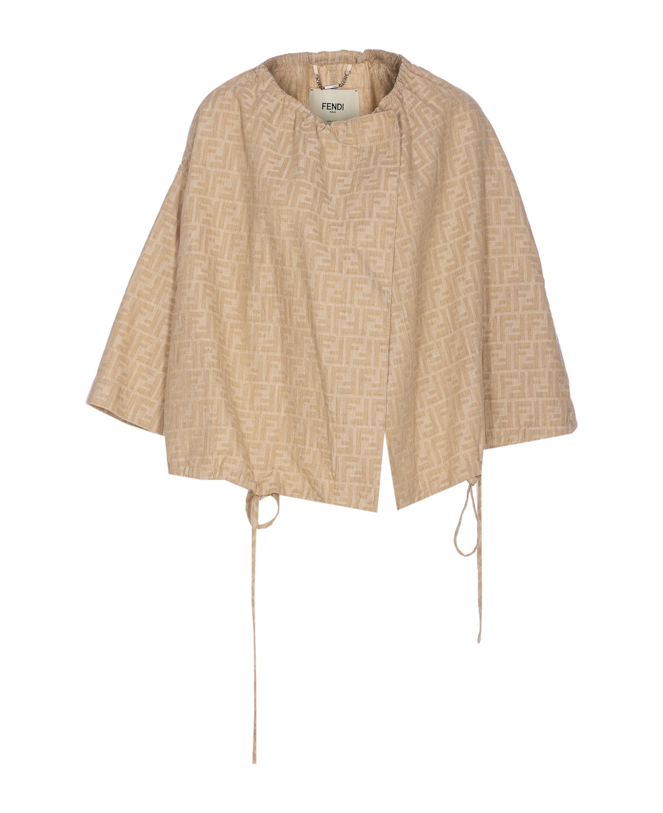 Fendi Ff Logo Denim Jacket - Beige
