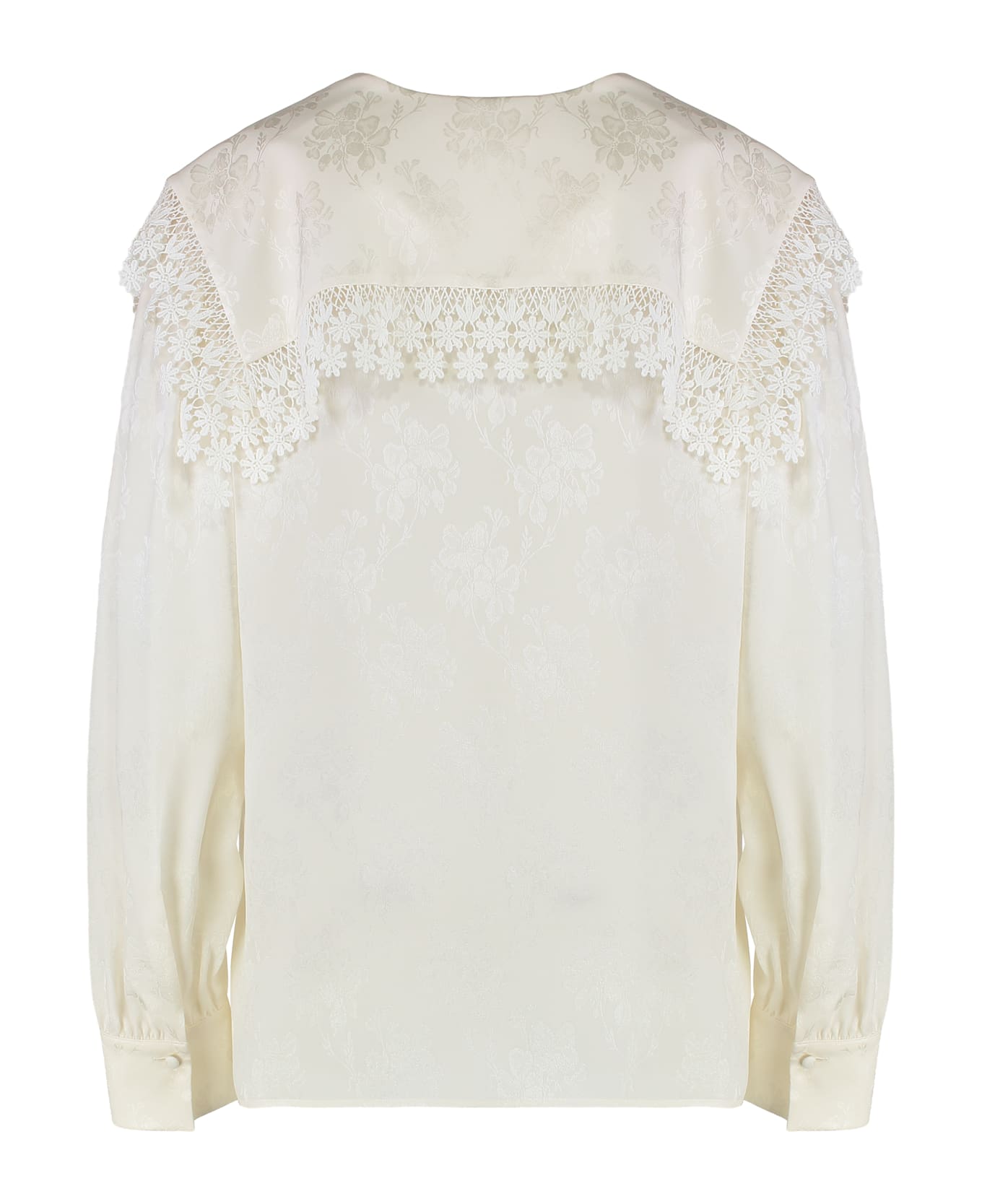 Chloé Blouse With A Maxi Collar In Silk Jacquard And Lace - White