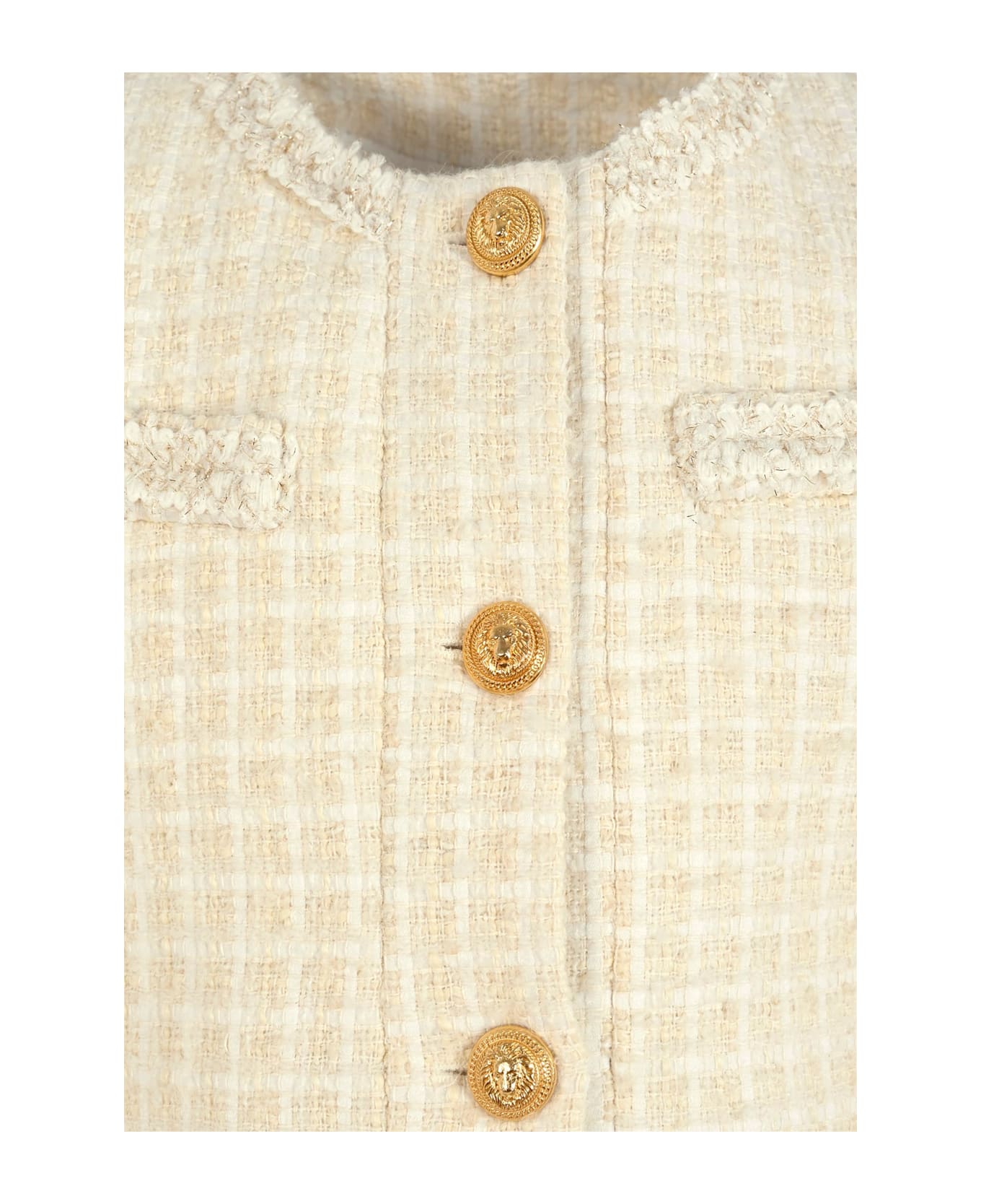 Balmain Beige Crop Jacket For Girl - Beige