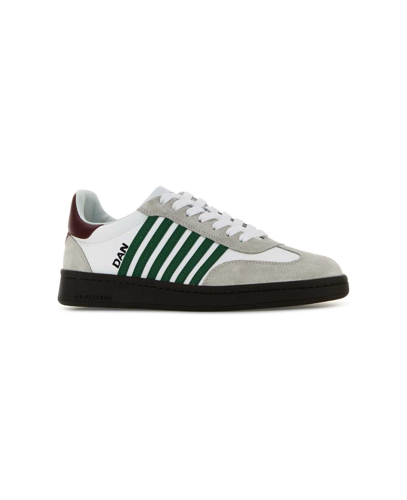 Dsquared2 White Leather Boxer Sneakers - WHITEGREENRED