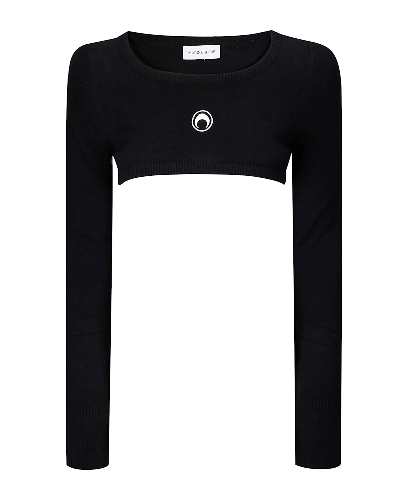 Marine Serre Moon Logo Knit Ultra Cropped Sweater - BLACK