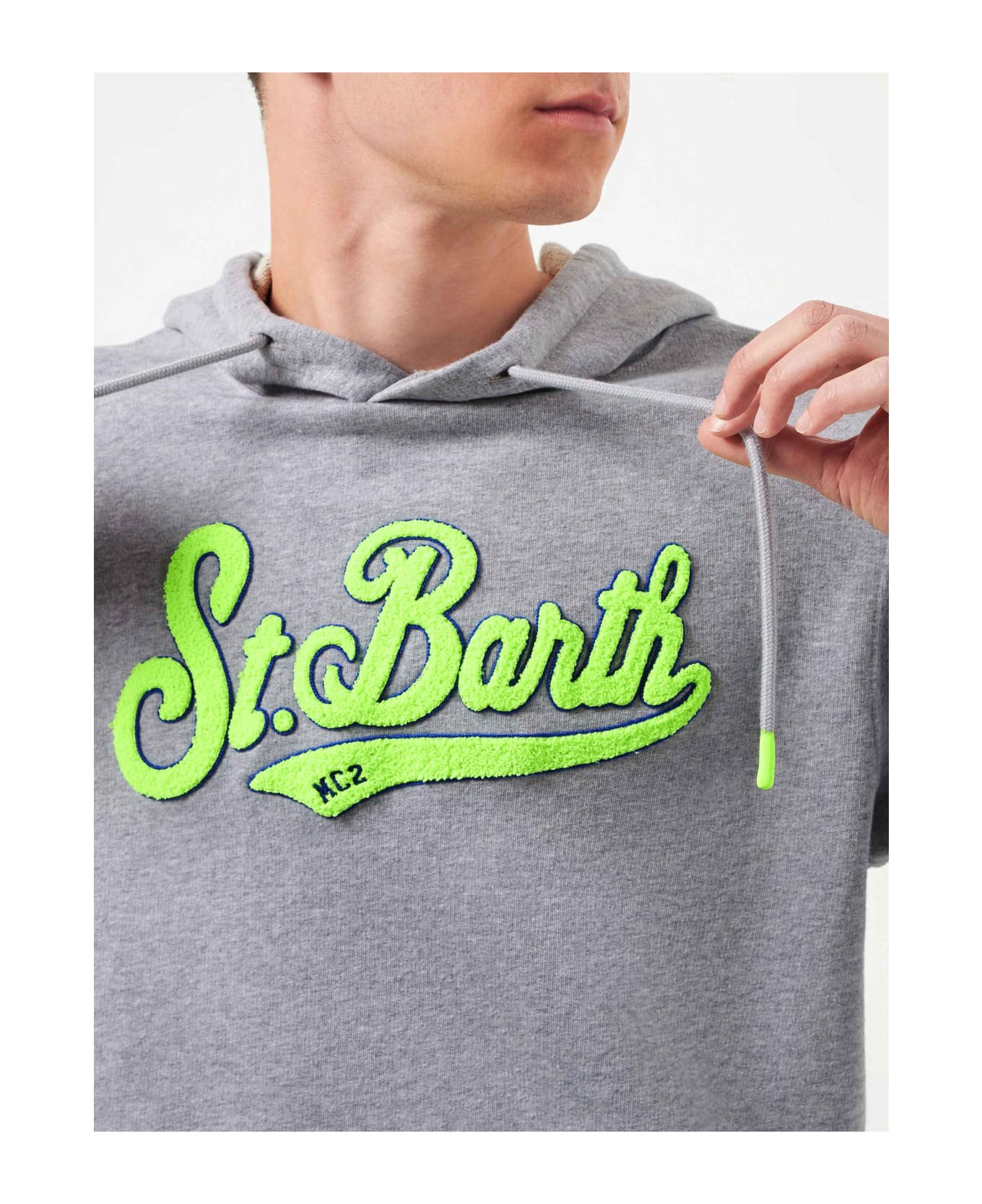 MC2 Saint Barth Man Cotton Hooded Grey Sweatshirt - GREY