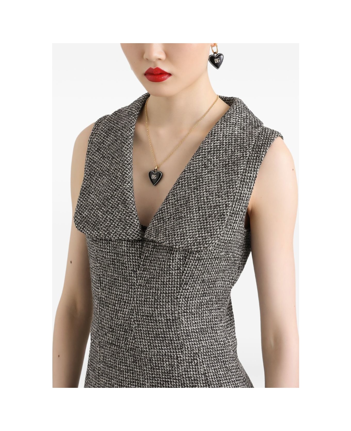 Dolce 
Gabbana Dolce &amp; Gabbana Grey Sleeveless Dress In Black Houndstooth - Grey