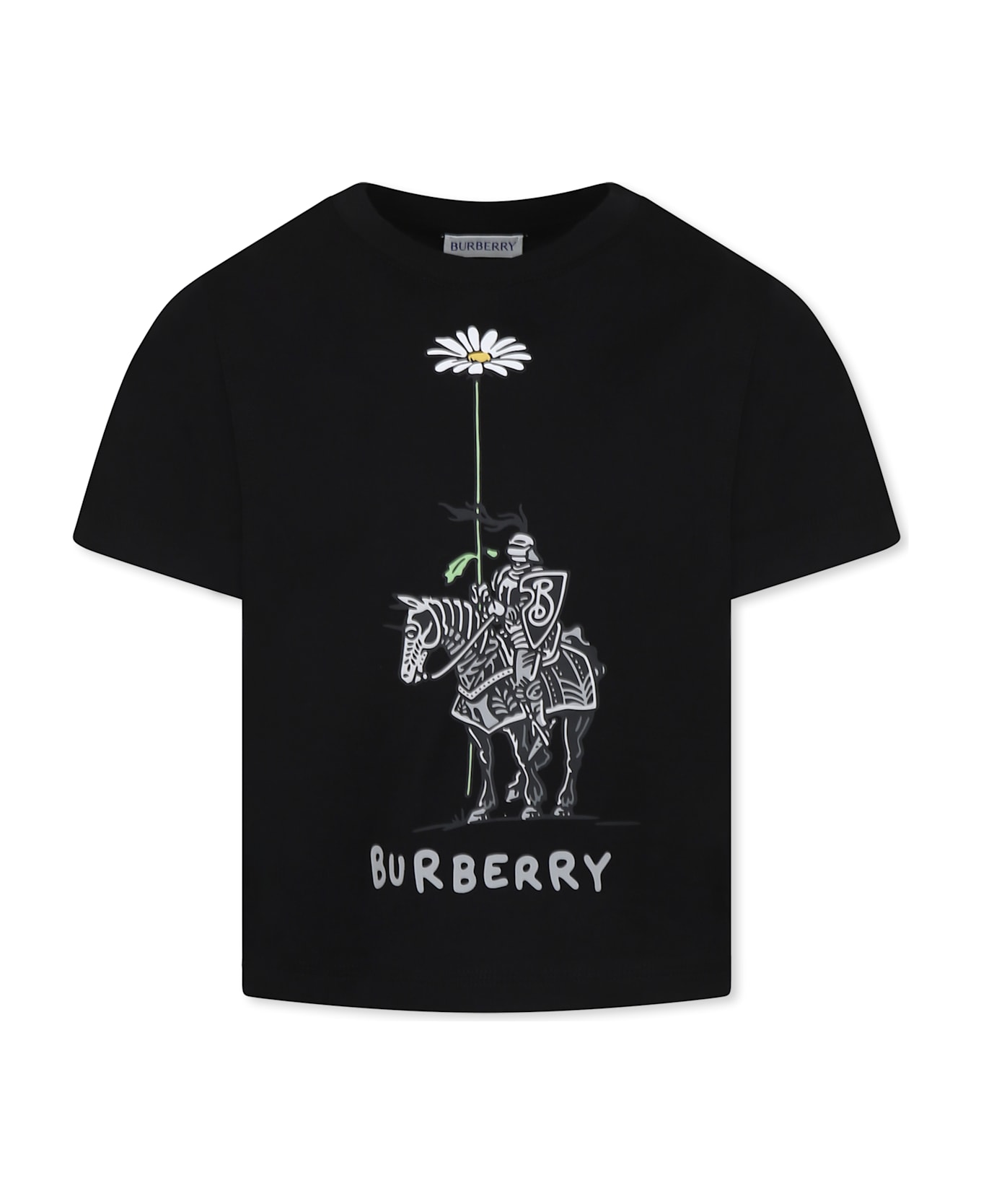 Burberry Black T-shirt For Kids With Equestrian Knight - Black