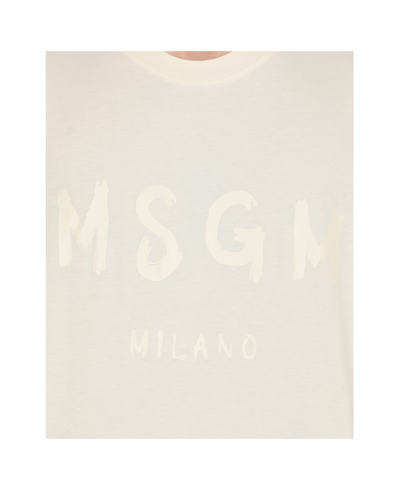 MSGM Logo Printed Crewneck T-shirt - Ivory