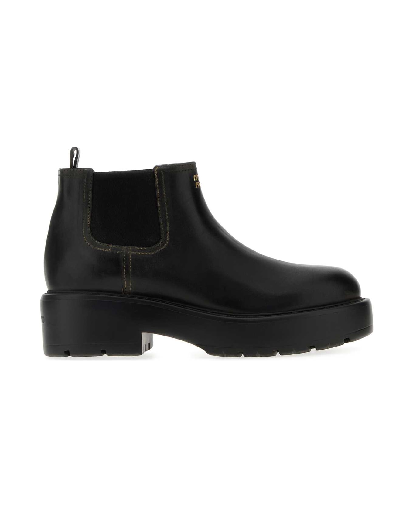 Miu Miu Black Leather Ankle Boots - NERO