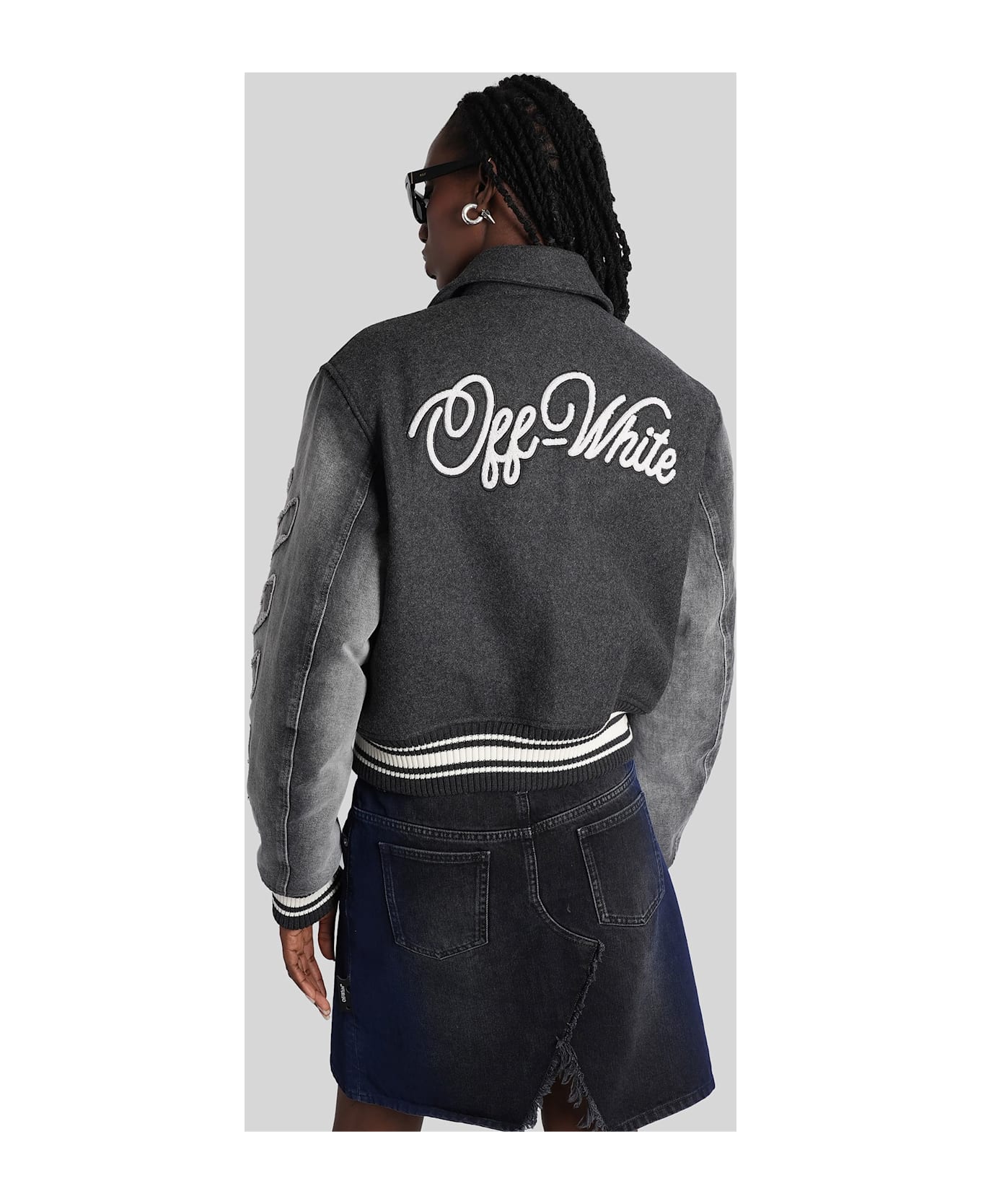 Off-White Bomber Jacket In Grey Wool - grey