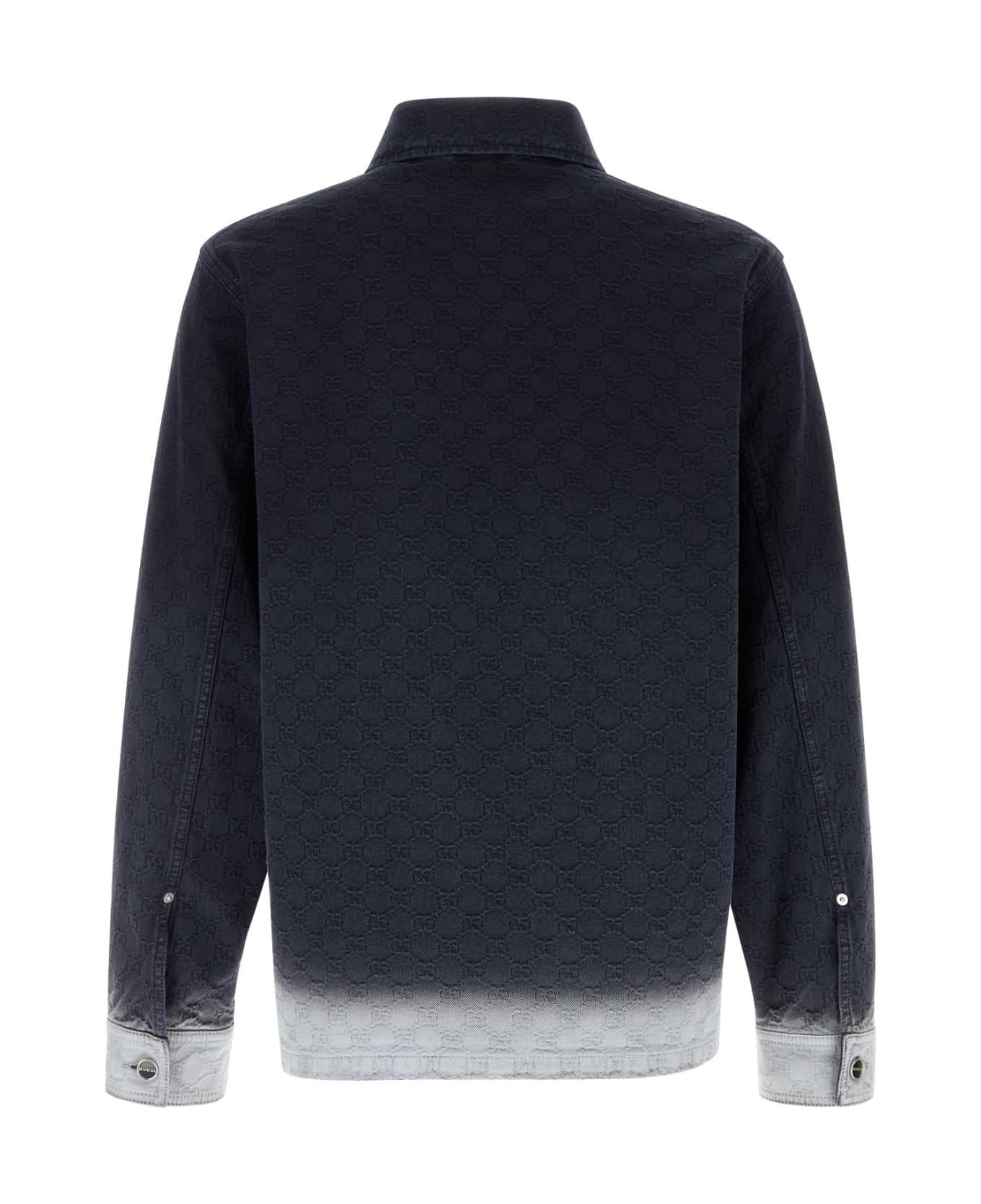 Gucci Embroidered Denim Shirt - BLUEWHITE