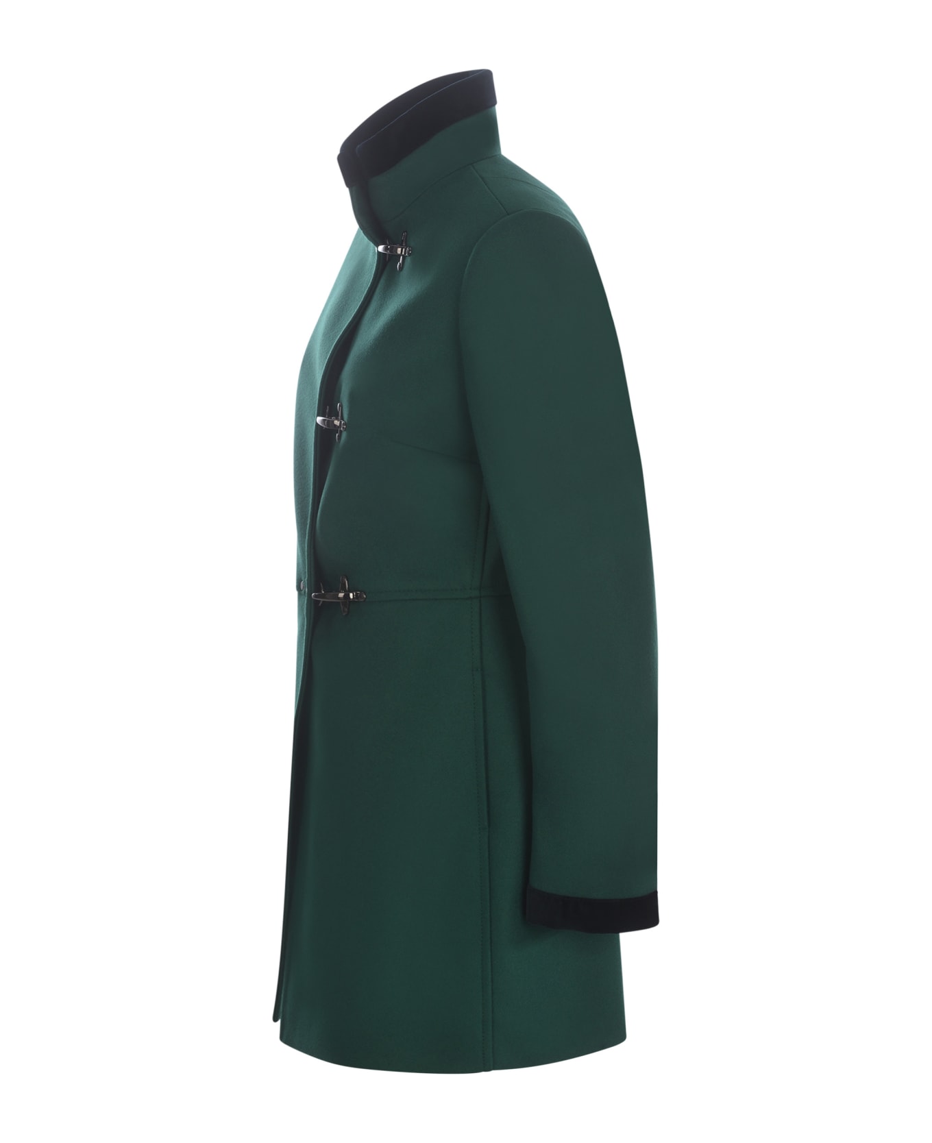 Fay Virginia Velvet-trim Coat - Verde scuro