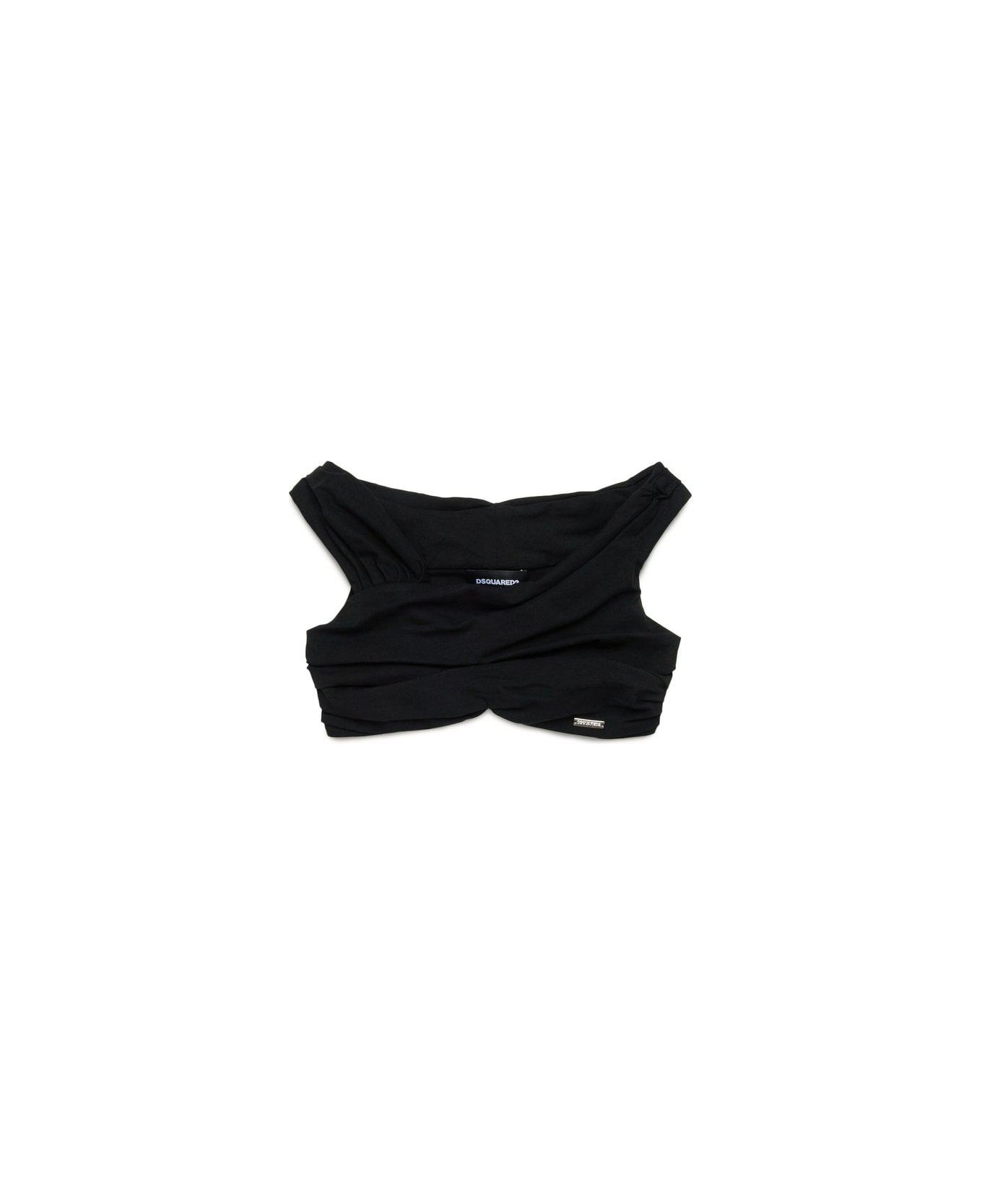 Dsquared2 Asymmetric-neck Ruched Cropped Top - Nero
