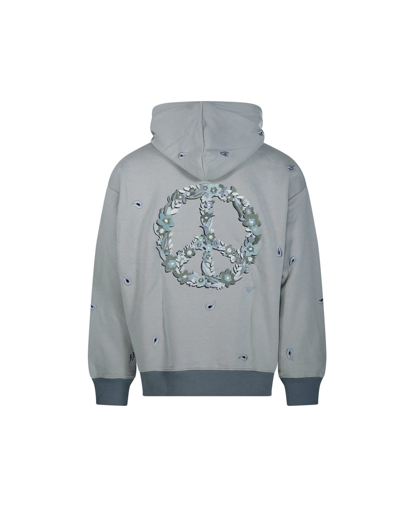 Emporio Armani Embroidered Drop-shoulder Hoodie - Clear Blue