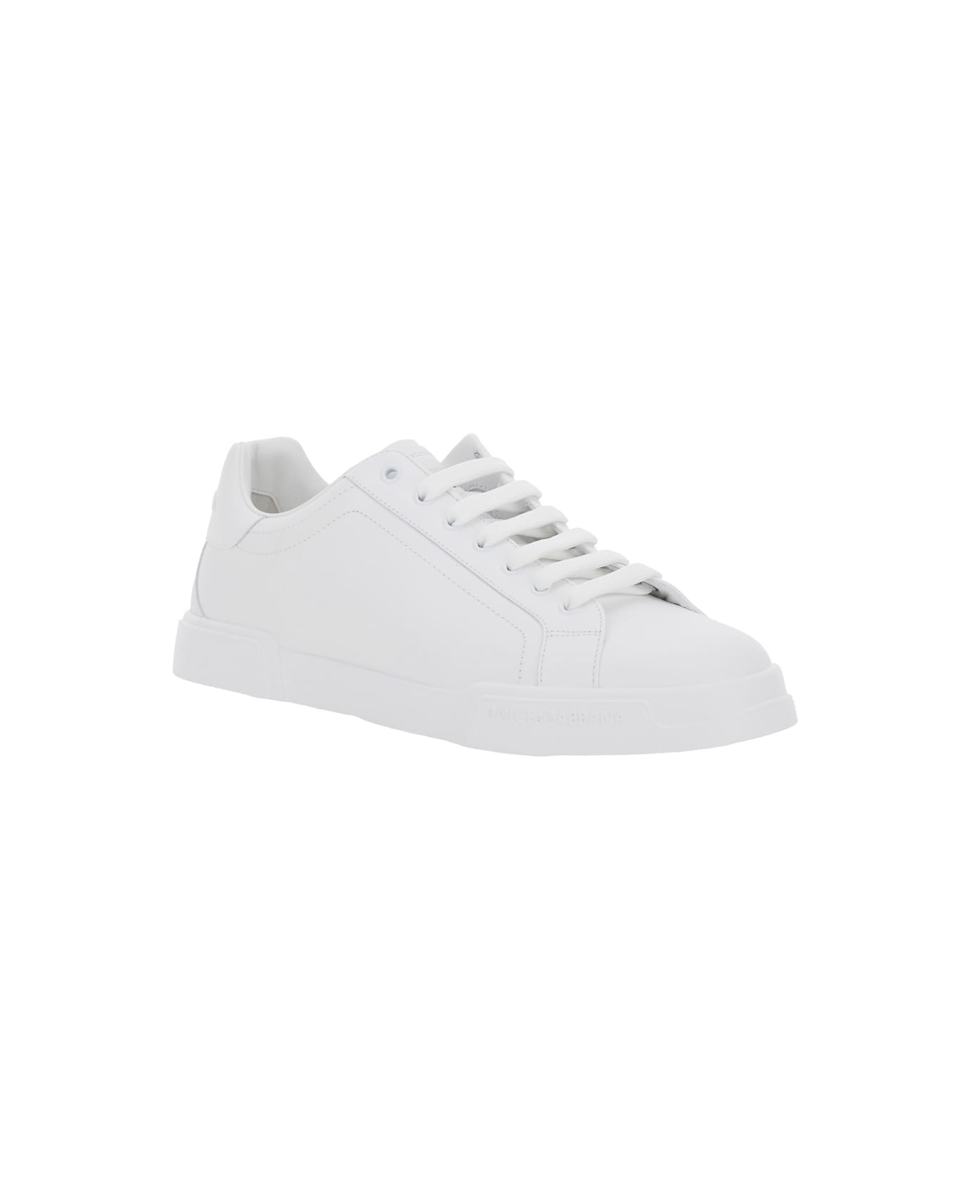 Dolce & Gabbana 'portofino Light' White Sneakers With Logo Patch On The Tongue And Tonal Logo Lettering On The Heel In Leather Man - White