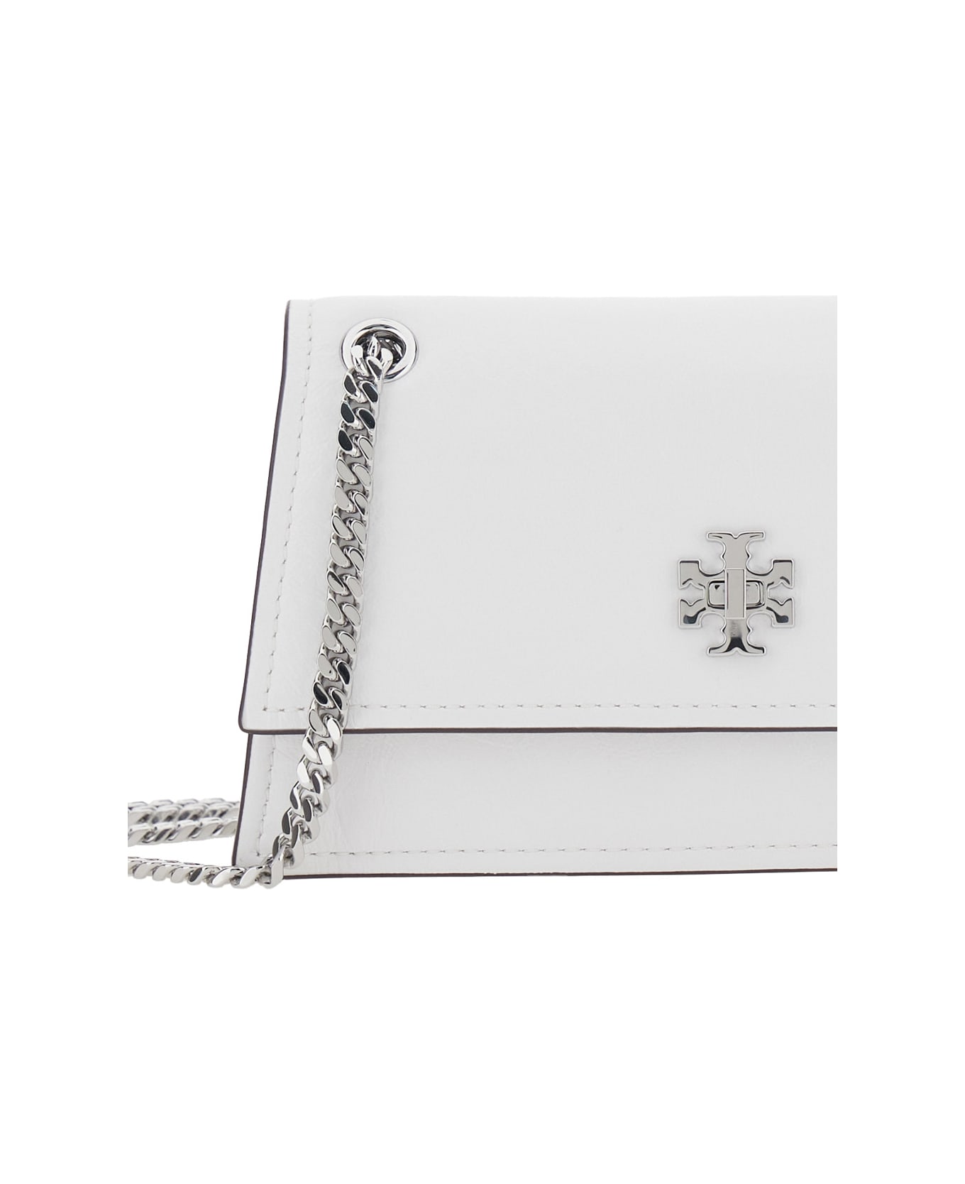 Tory Burch 'kira' White Shoulder Bag With Chain Strap And Metallic Logo On The Front In Leather Woman - White