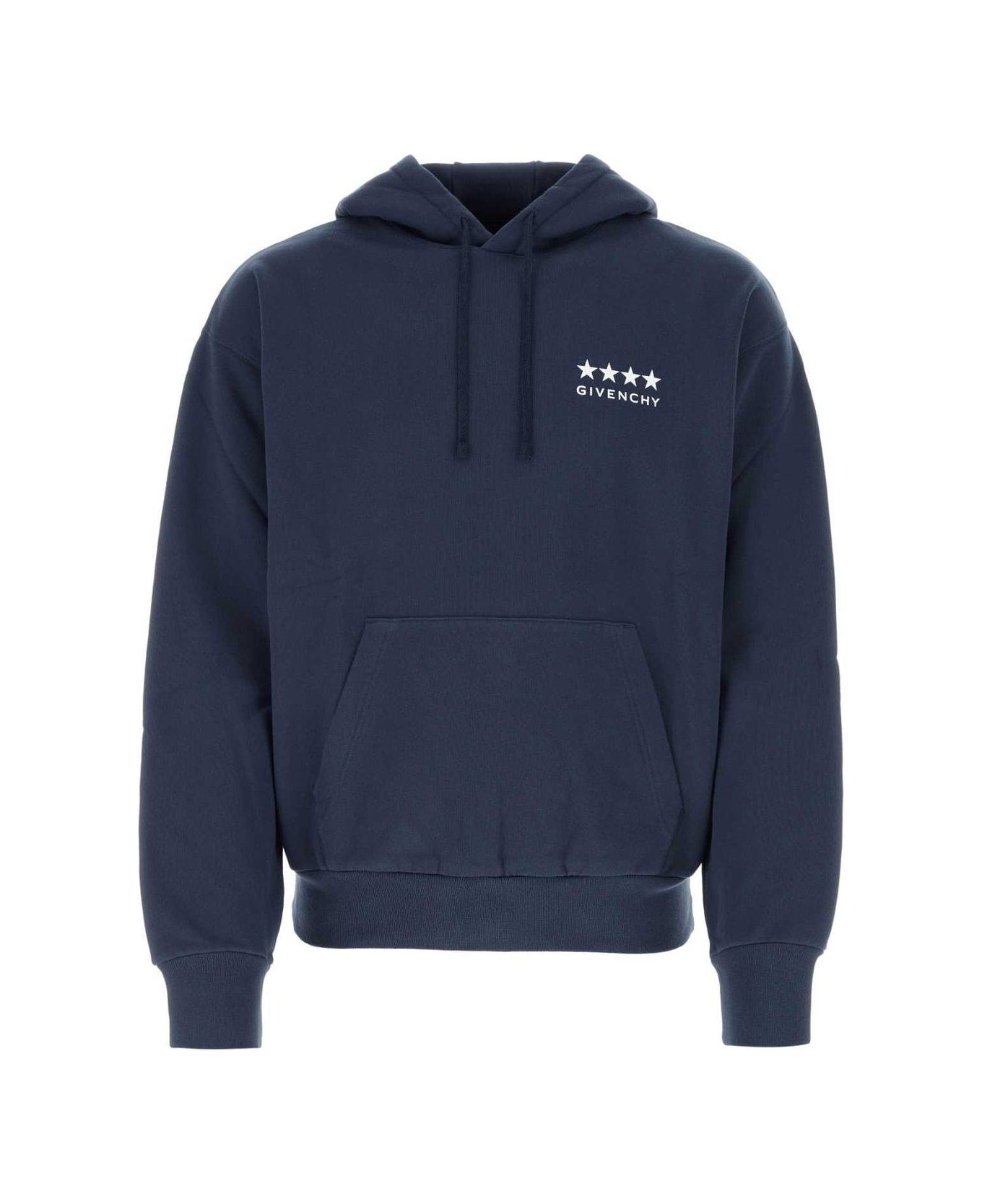 Givenchy Logo Embroidered Drawstring Hoodie - DEEP BLUE