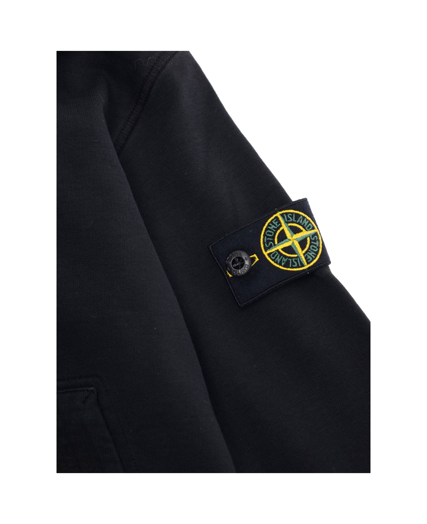 Stone Island Junior Black Hoodie With Logo Patch On The Sleeve In Cotton Boy - Black
