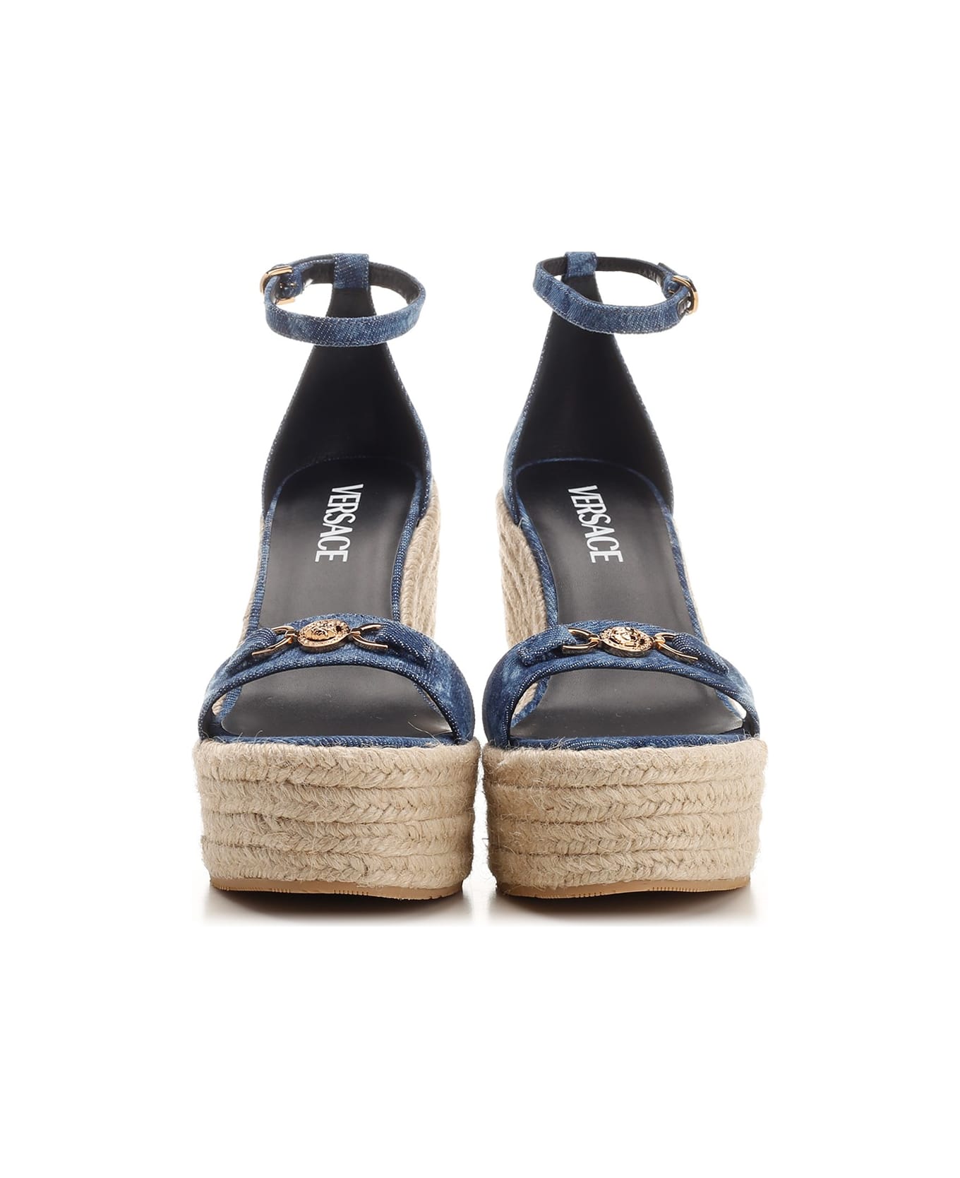 Versace Straw Wedge Sandals - BLUE