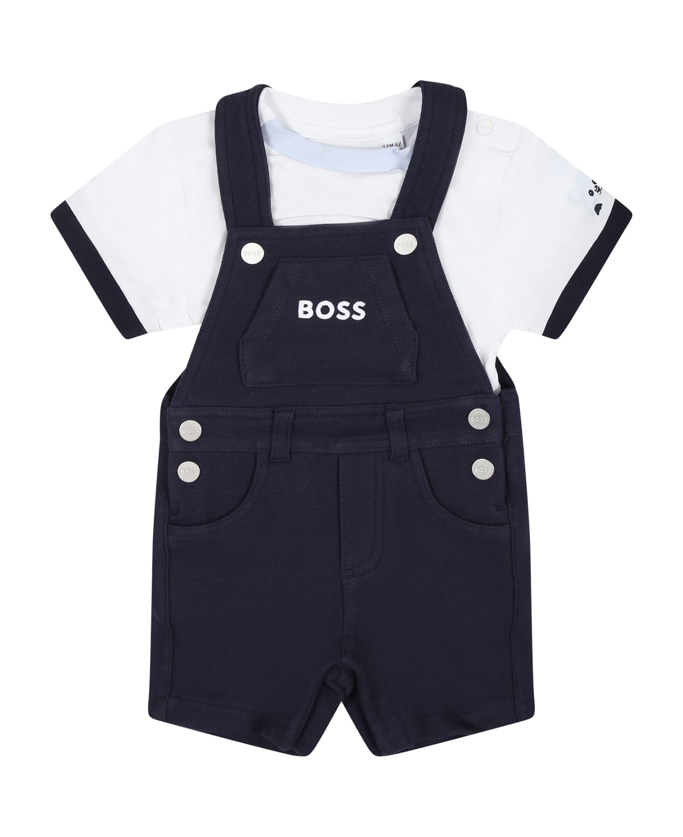Hugo Boss Blue Dungarees For Baby Boy With Logo - Blue
