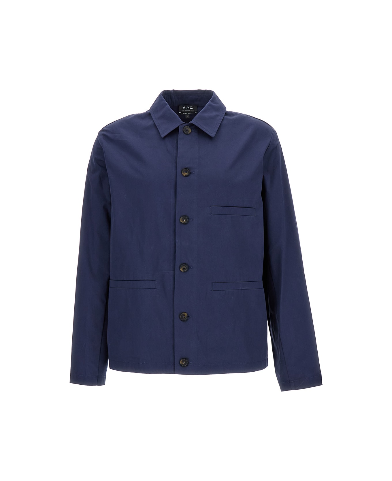 A.P.C. Dark Blue Jacket-shirt With Front Pocket In Cotton Man - Blu