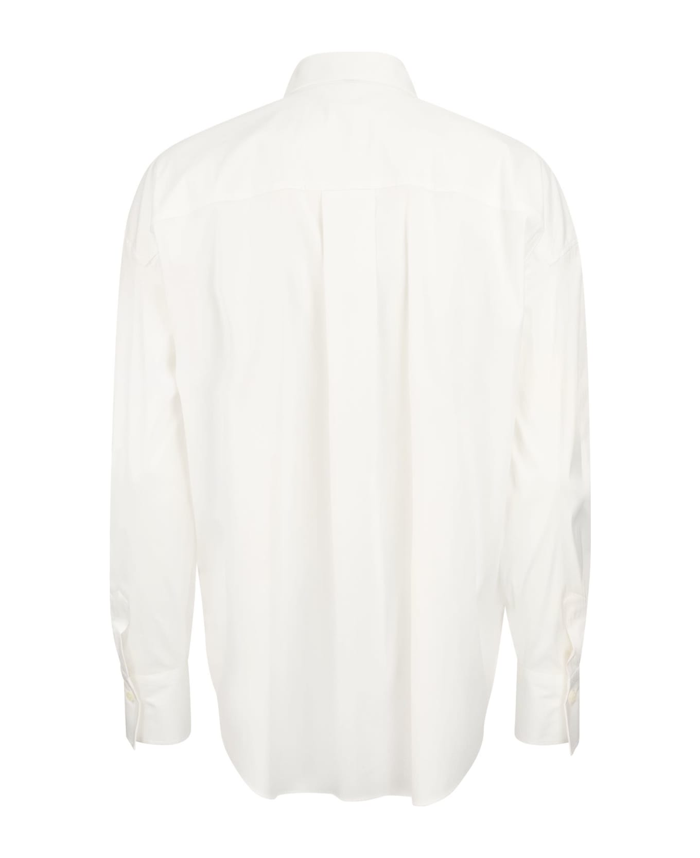 Brunello Cucinelli Stretch Cotton Poplin Shirt With 'shiny Tab' - White