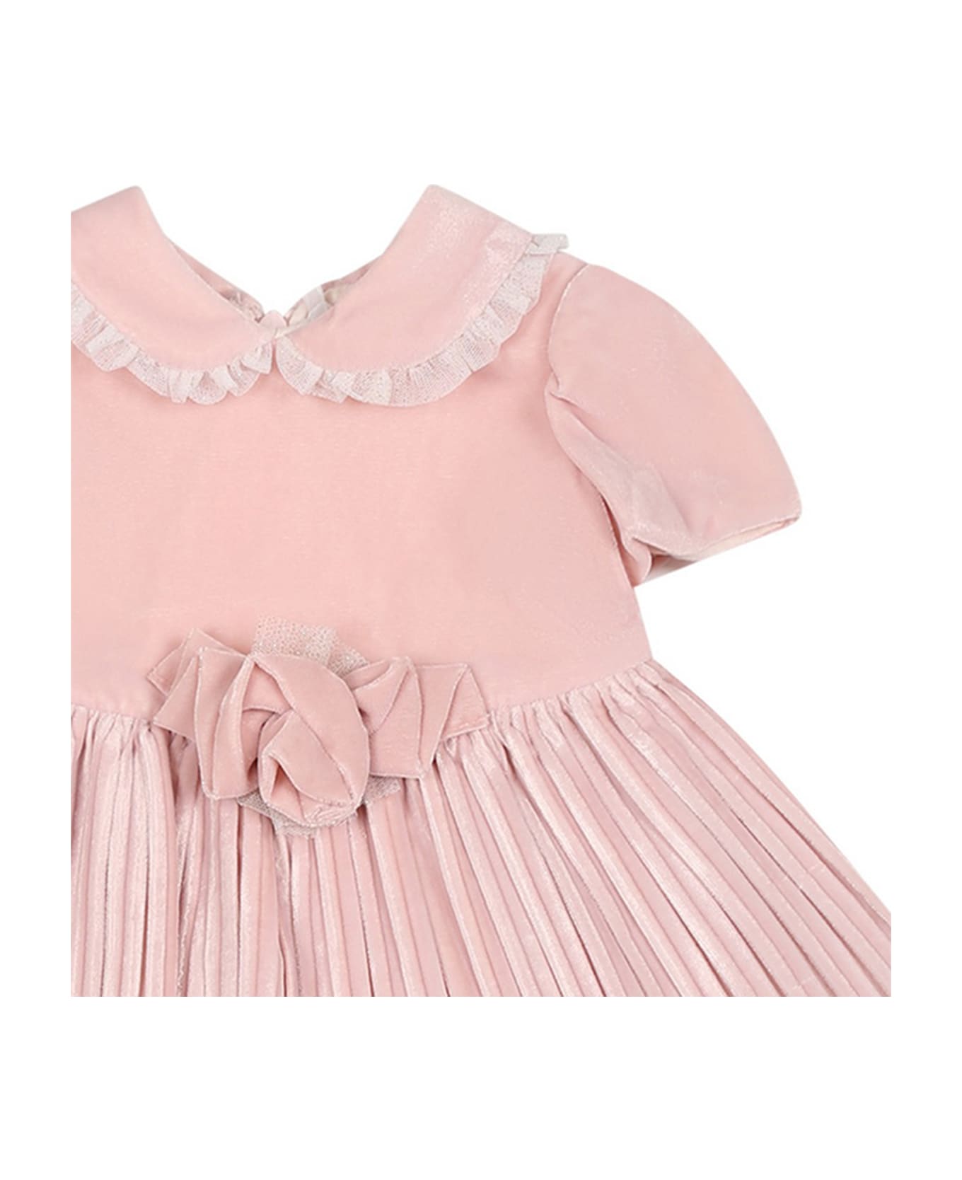 Monnalisa Pink Dress For Baby Girl With Rose - Pink ウェア