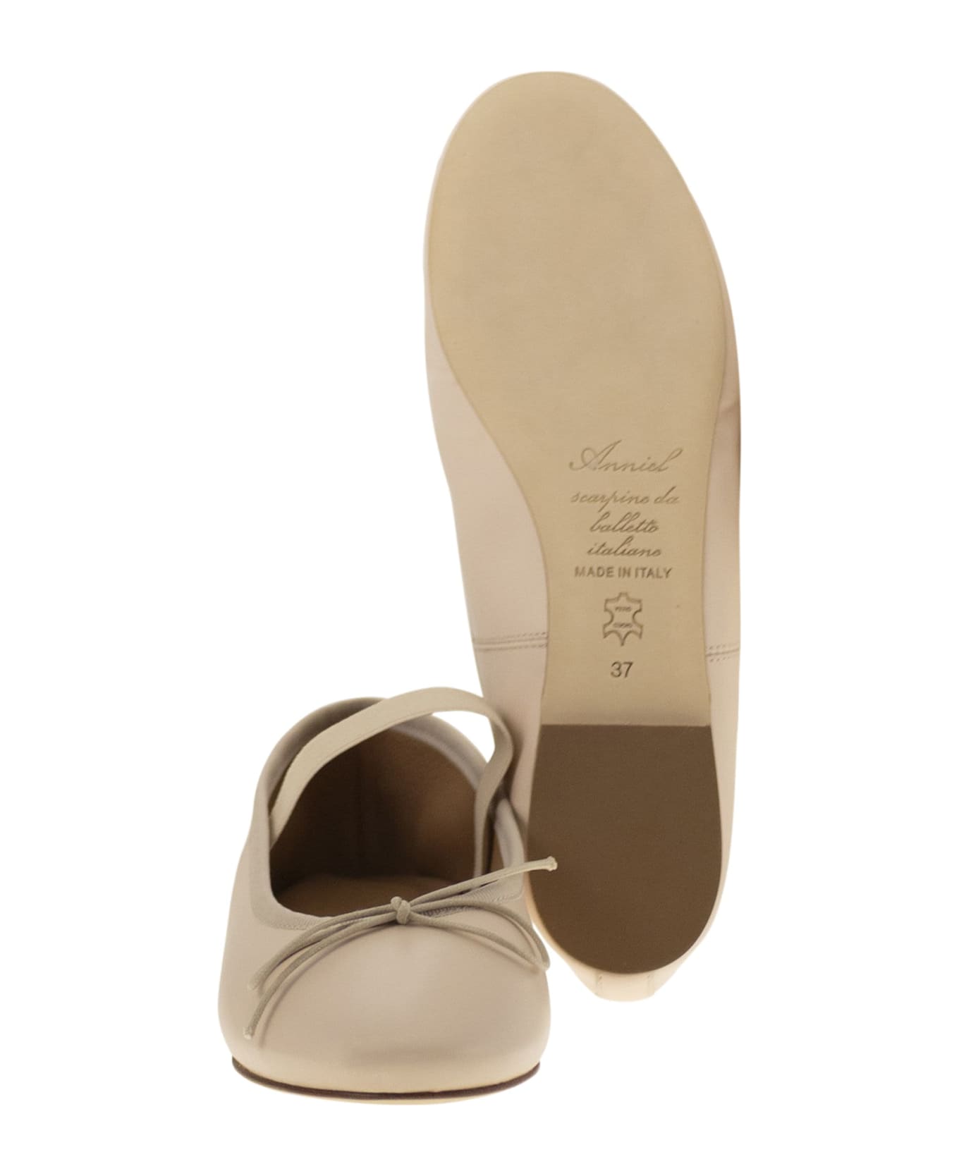 Anniel Leather Ballerina And Elastic Band - Nude