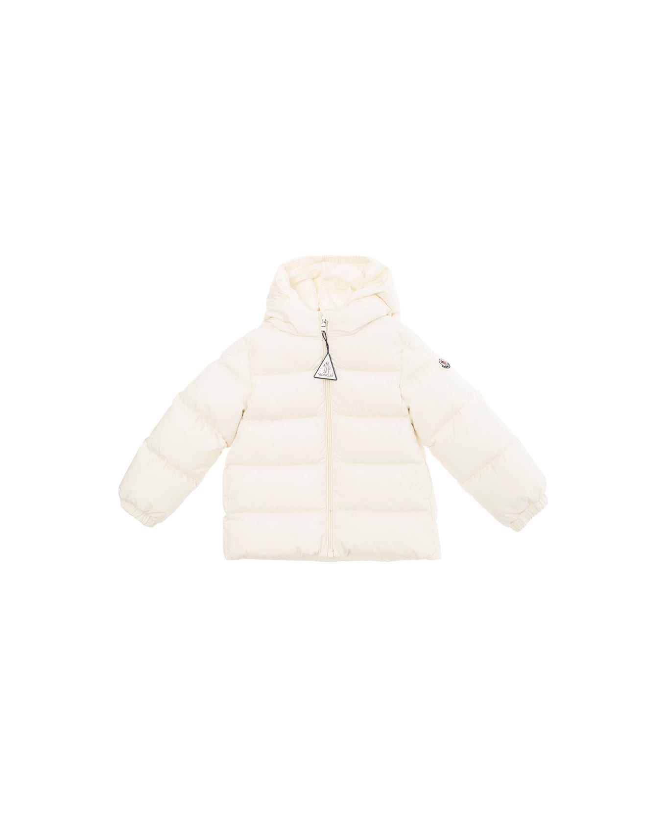 Moncler 'sharon' White Down Jacket With Logo Patch In Tech Fabric Baby - White