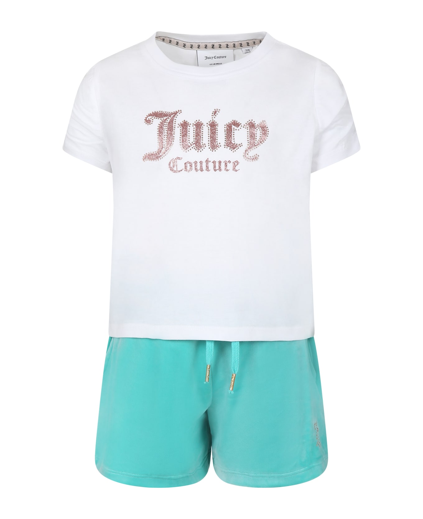 Juicy Couture Green Suit For Girl With Logo And Strass - Multicolor