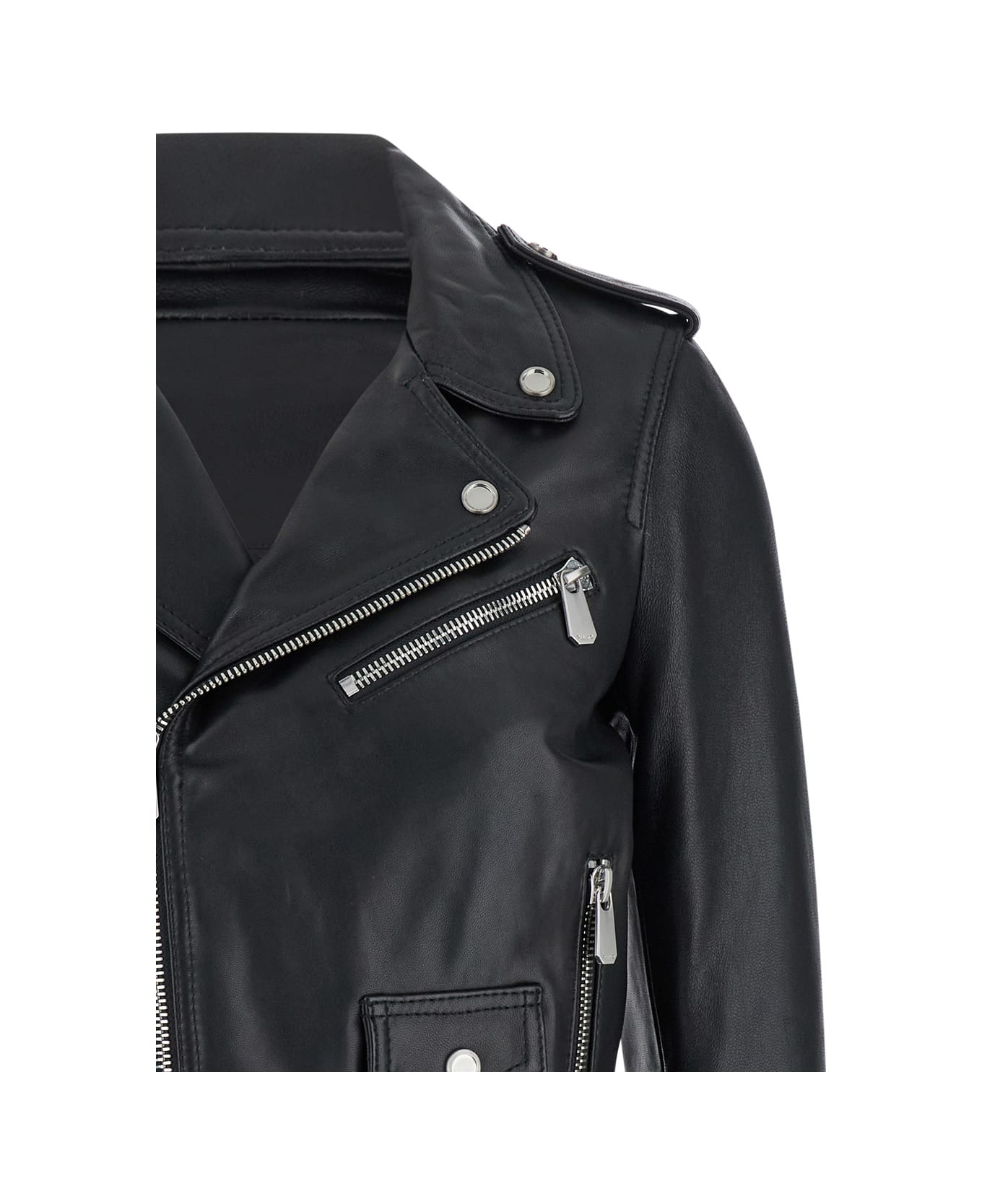 Pinko 'costa Rica' Black Biker Jacket In Leather Woman - Black