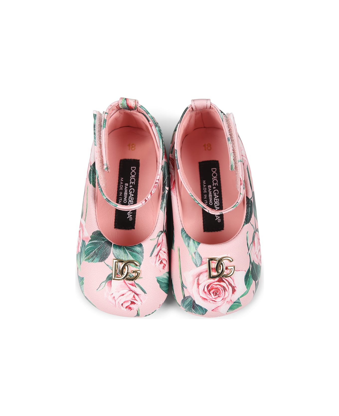 Dolce 
Gabbana Pink Ballet Flats For Baby Girl With Logo - Pink