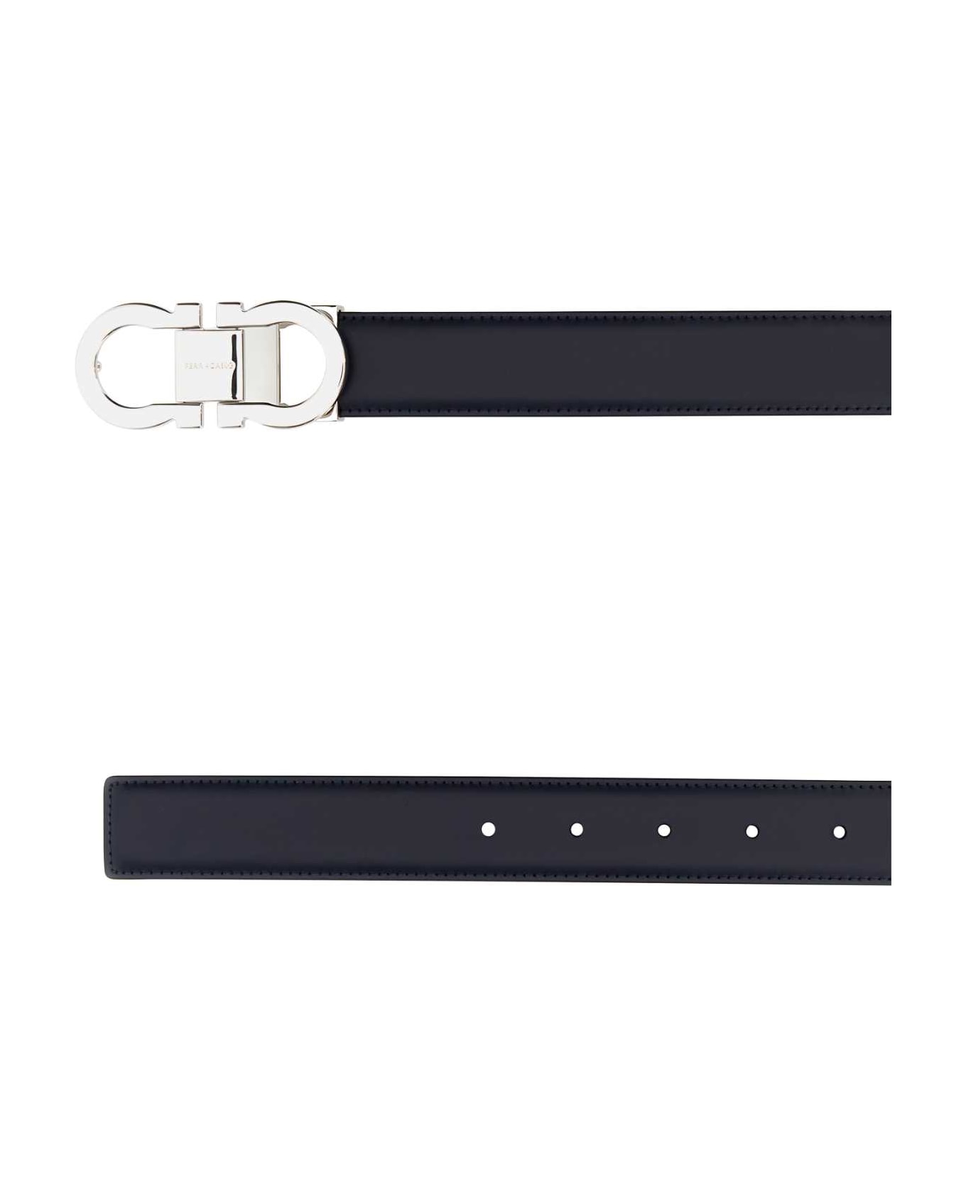 Ferragamo Midnight Blue Leather Reversible Belt - MIDNIGHTNERO