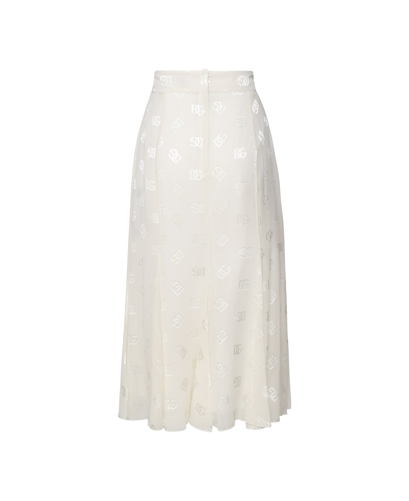 Dolce & Gabbana Godet Skirt In Devoré Silk - White