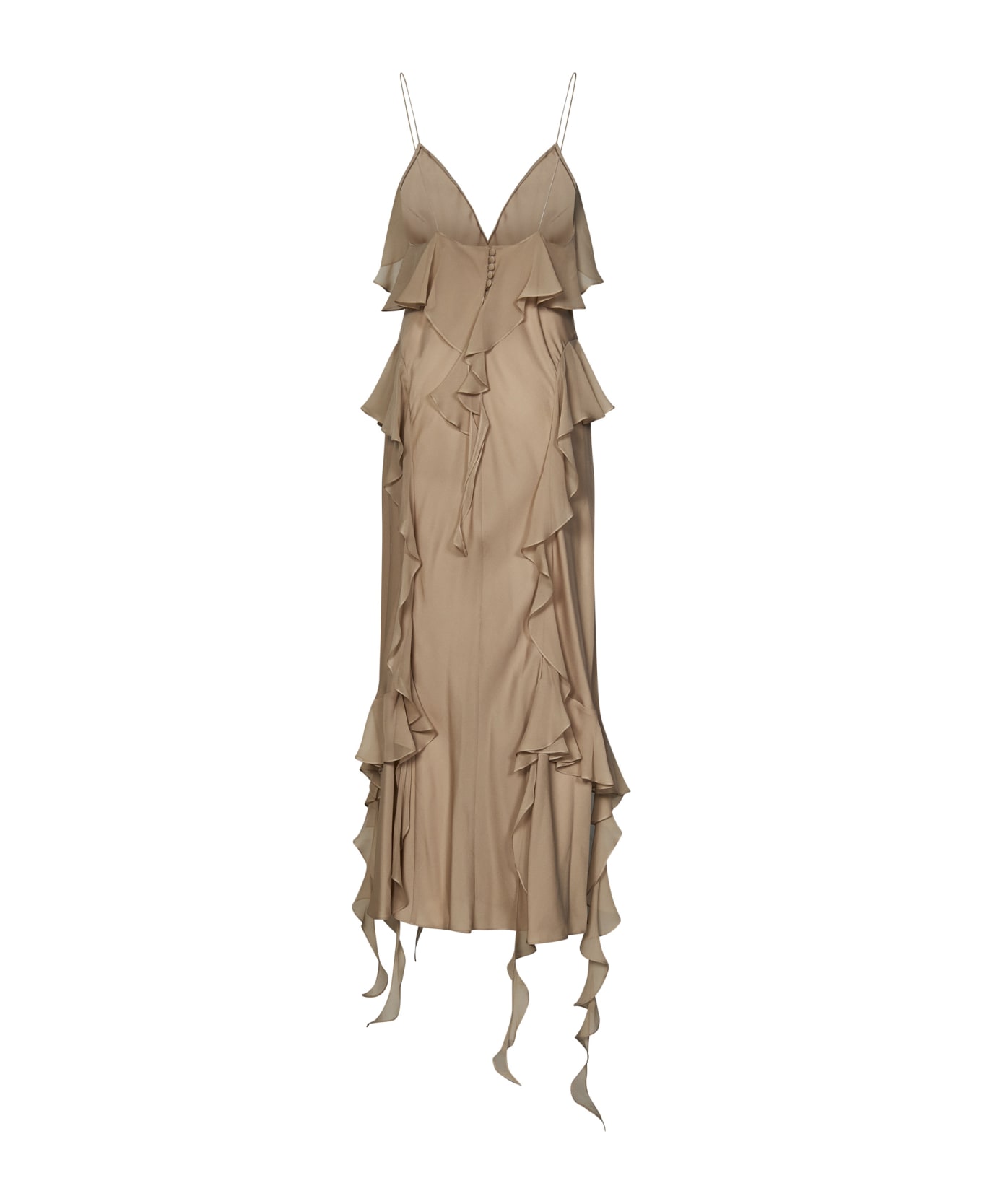 Khaite Silk Midi Dress With Ruffles - Beige ワンピース＆ドレス