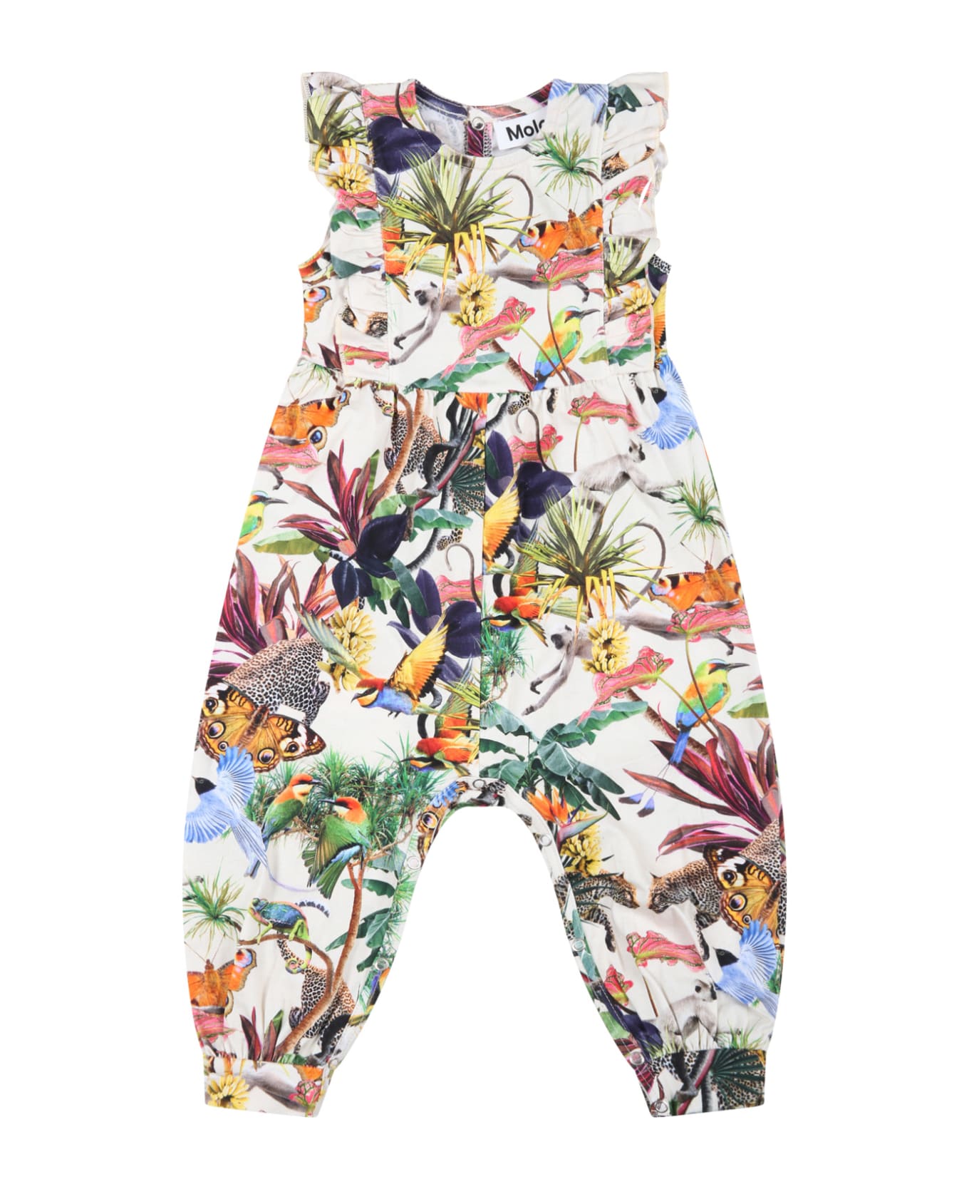 Molo Ivory Overall For Baby Girl With Animals - Multicolor
