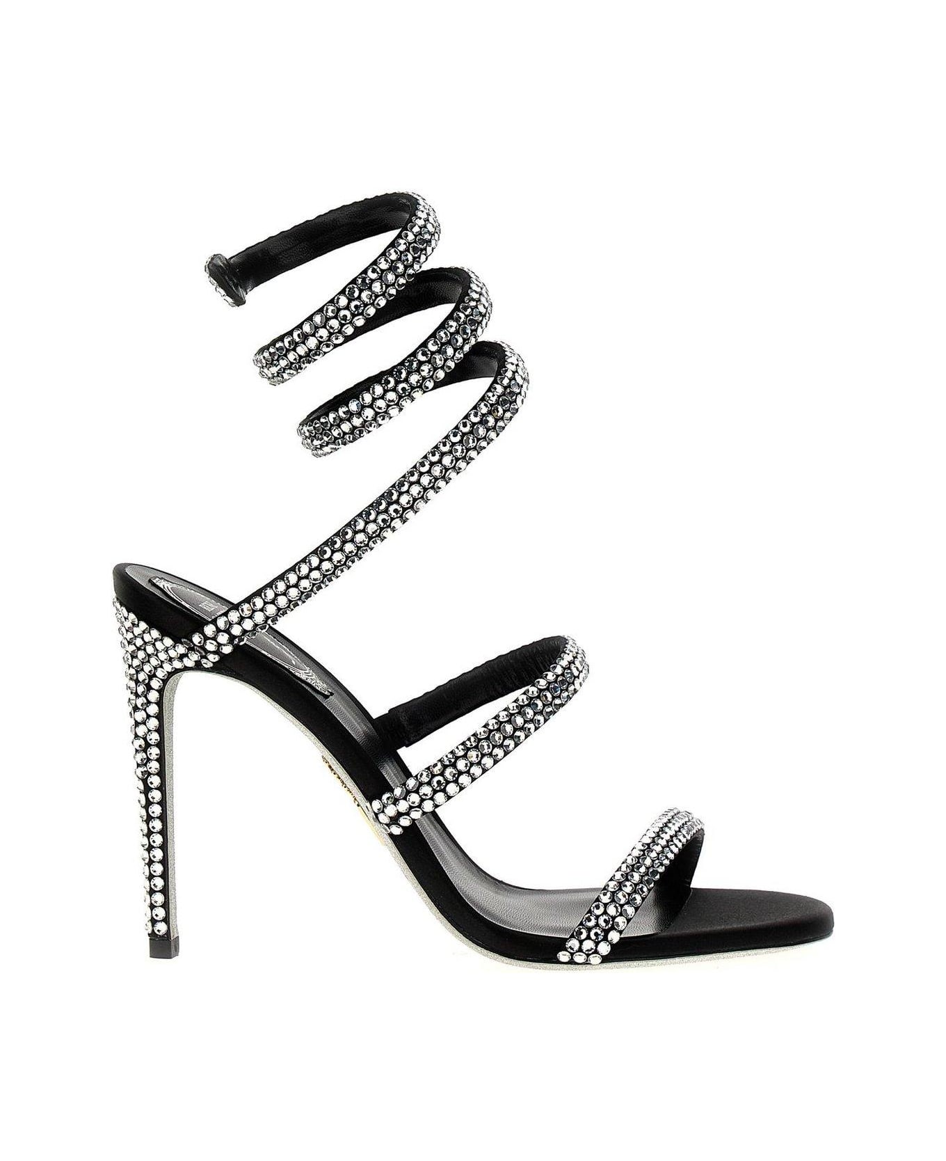 René Caovilla Cleo Embellished Open Toe Sandals - Black サンダル