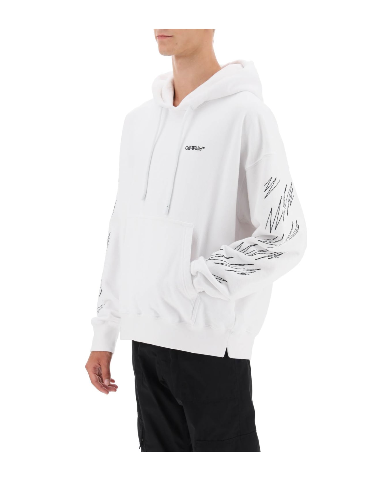 Off-White Hoodie With Contrasting Topstitching - WHITE BLACK (White)