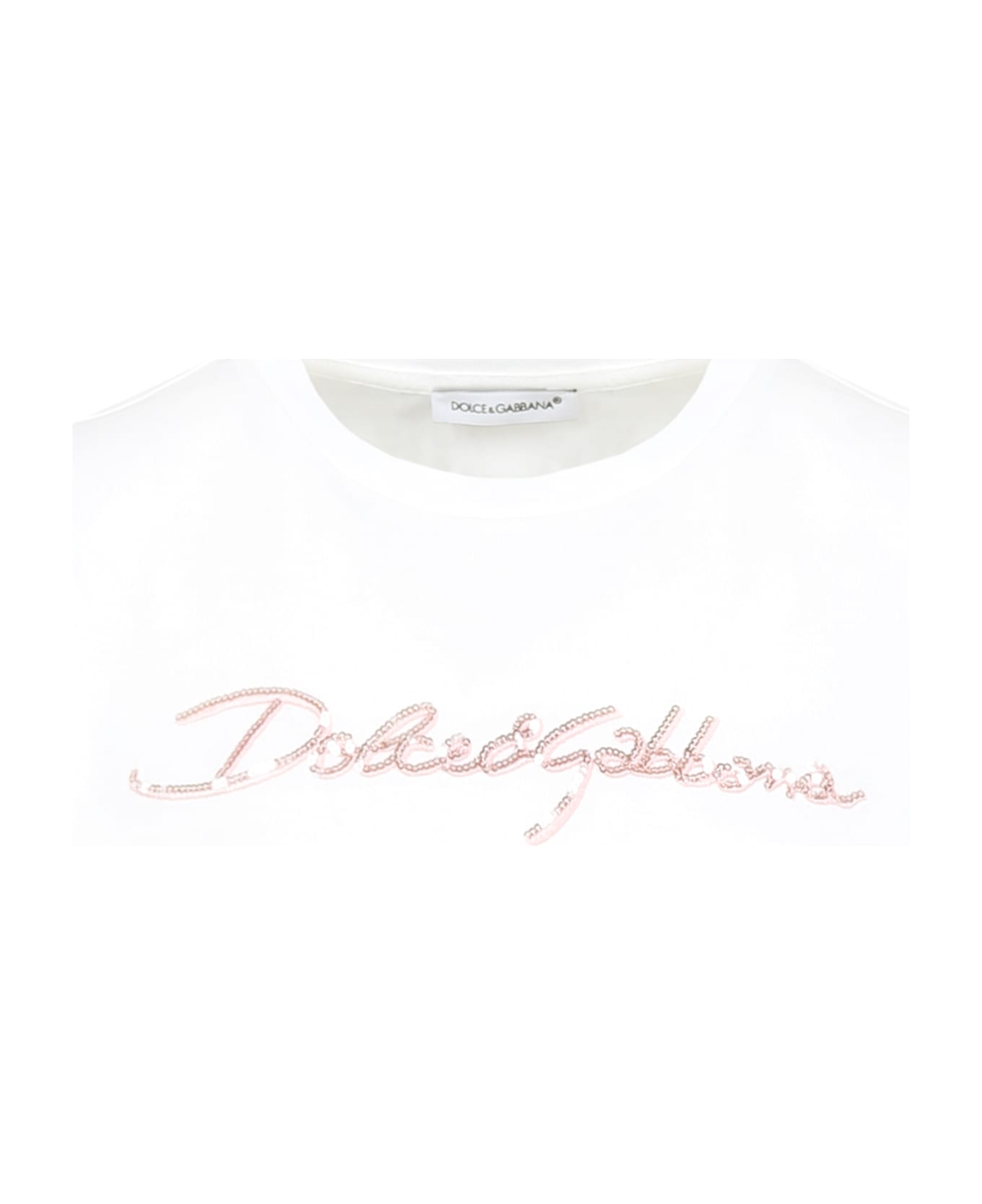Dolce 
Gabbana White T-shirt For Girl With Logo - White