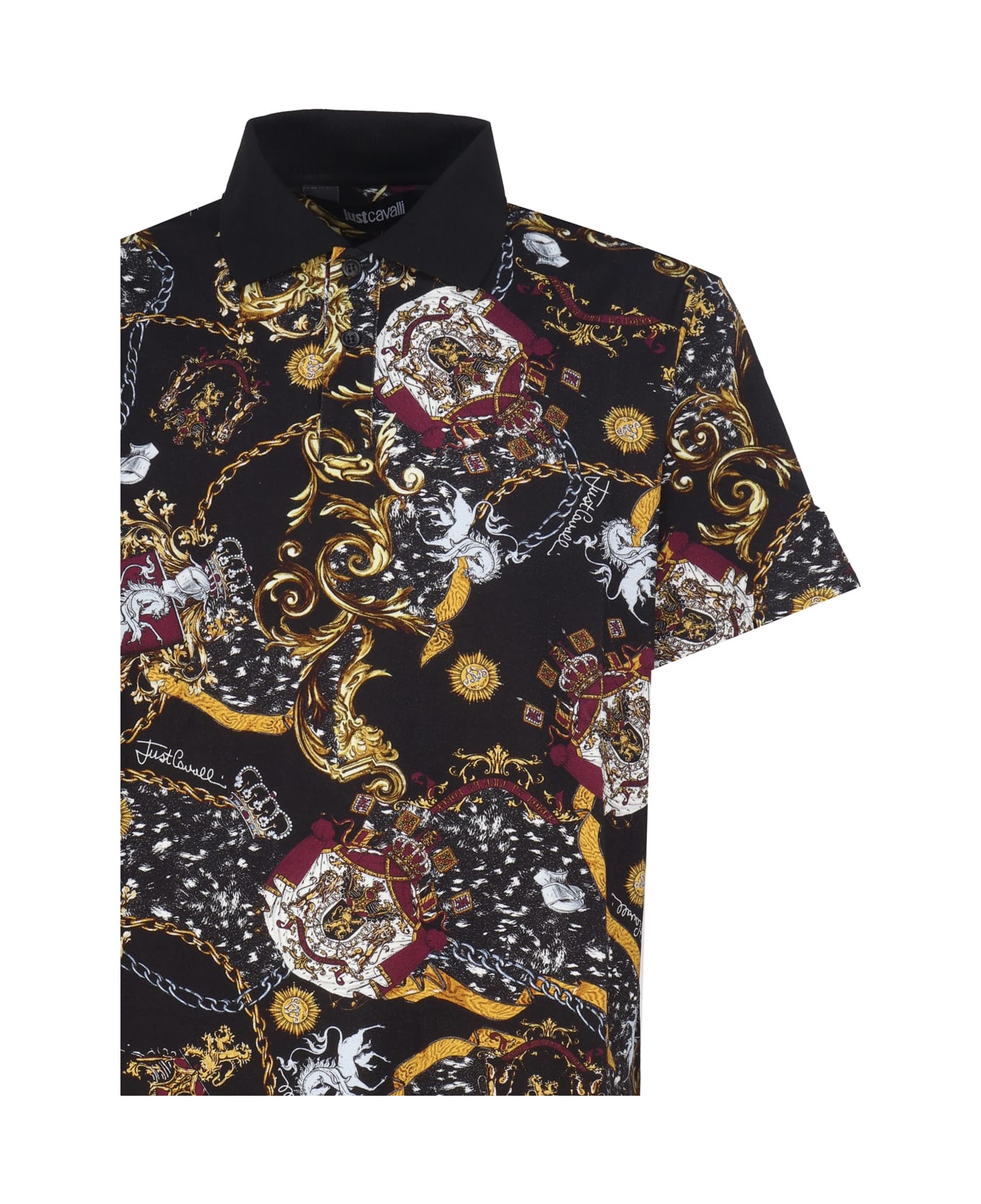 Just Cavalli Polo Shirt With Floral Print - Black