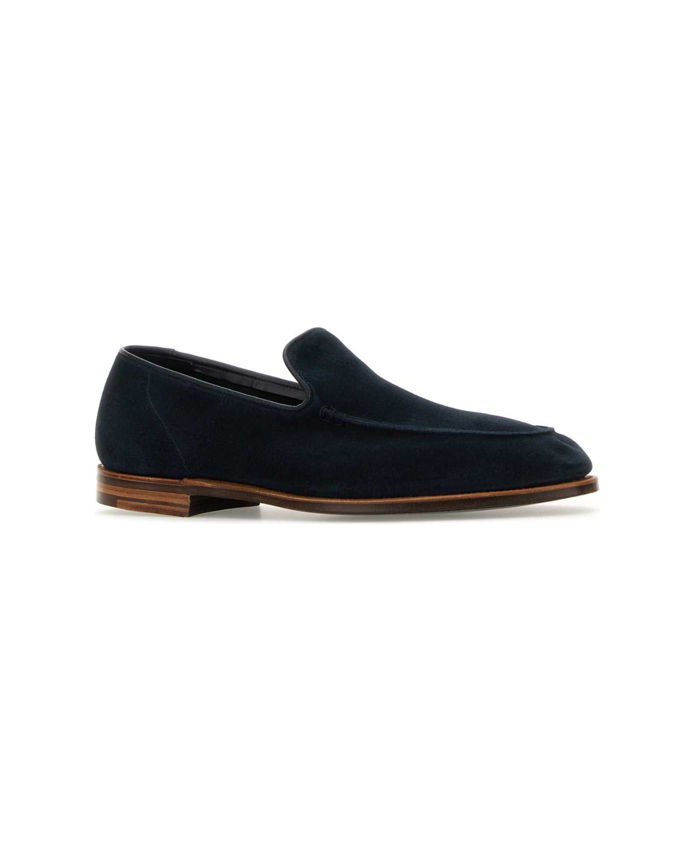 Crockett 
Jones Navy Blue Suede Salcombe Loafers - OCEAN SUEDE ローファー＆デッキシューズ
