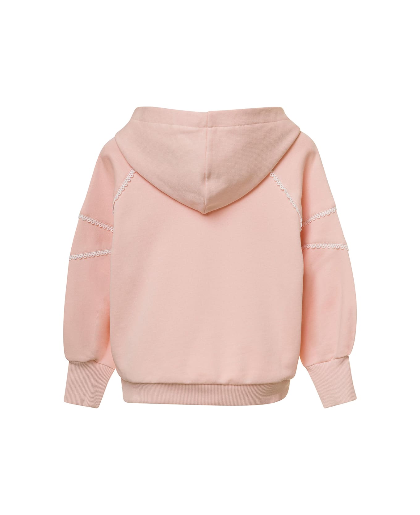 Chloé Pink Hoodie With Lace Inserts In Cotton Girl - Pink