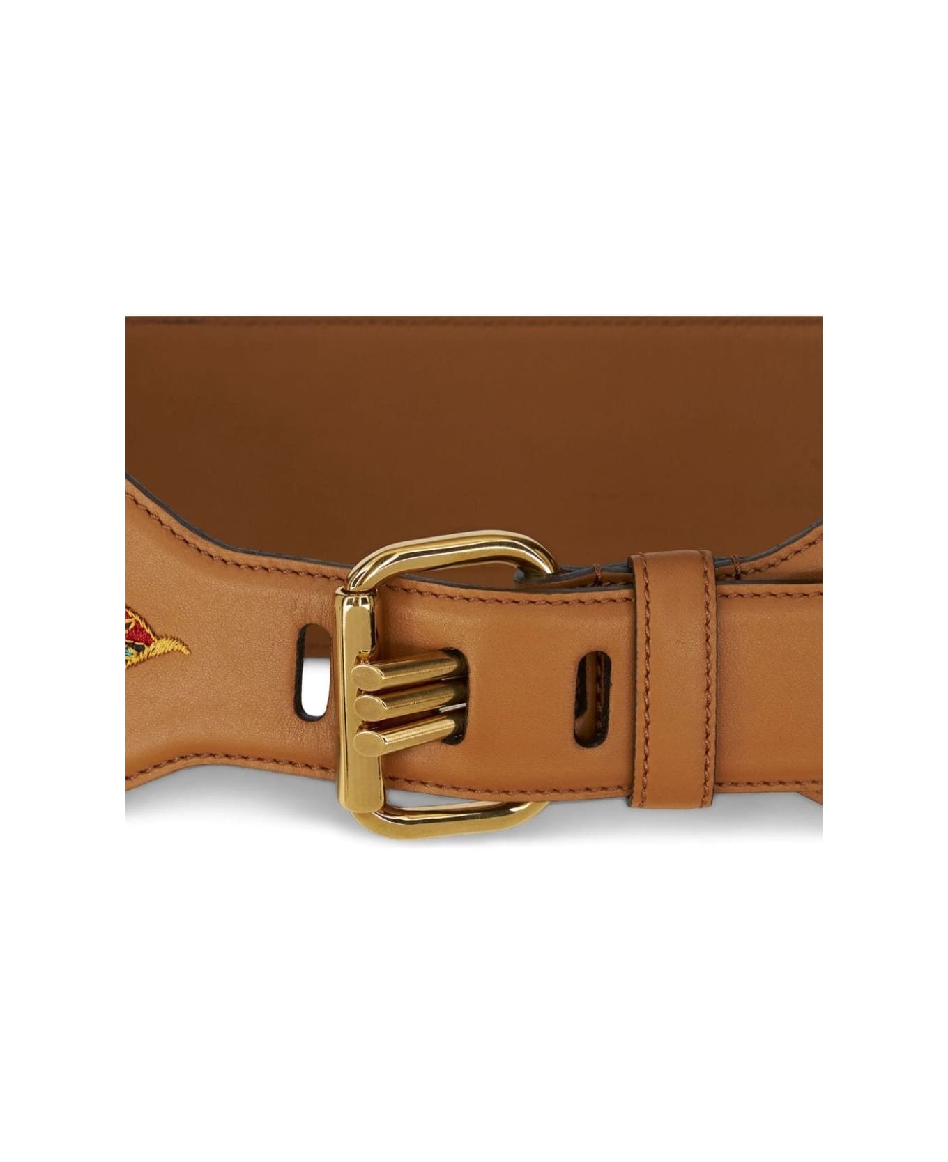 Etro Embroidered Brown Leather Belt - Bruciato ベルト