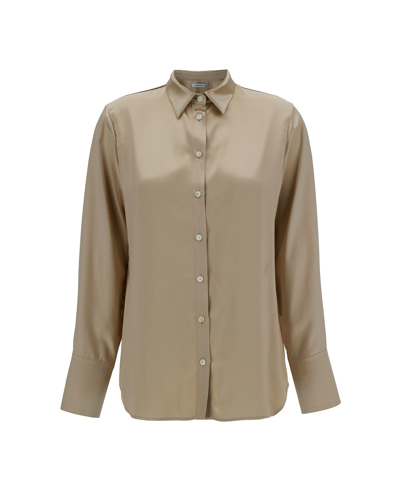 Ferragamo Beige Loose Shirt With Classic Collar In Rayon Woman - Beige