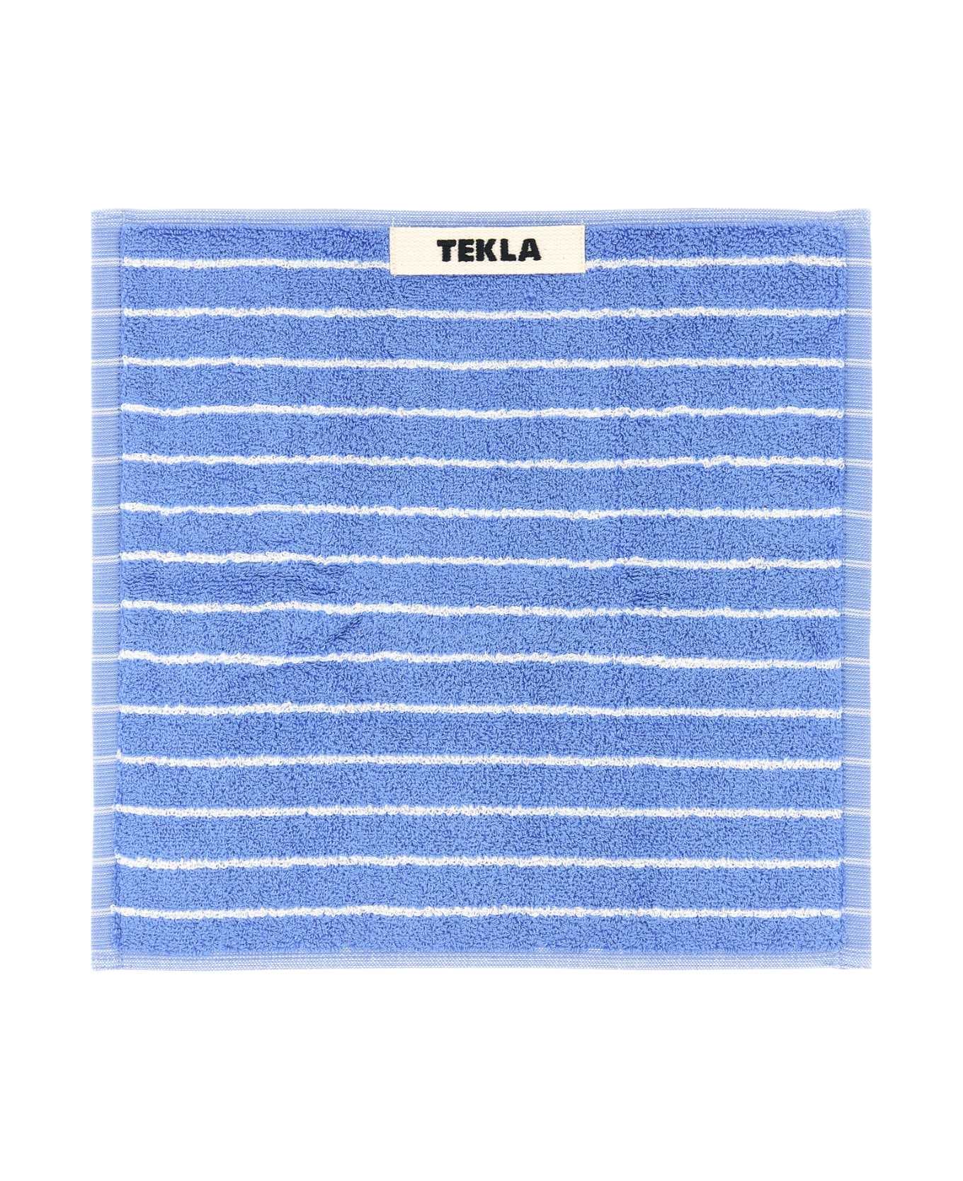 Tekla Embroidered Terry Washcloth - CLEAR BLUE STRIPES