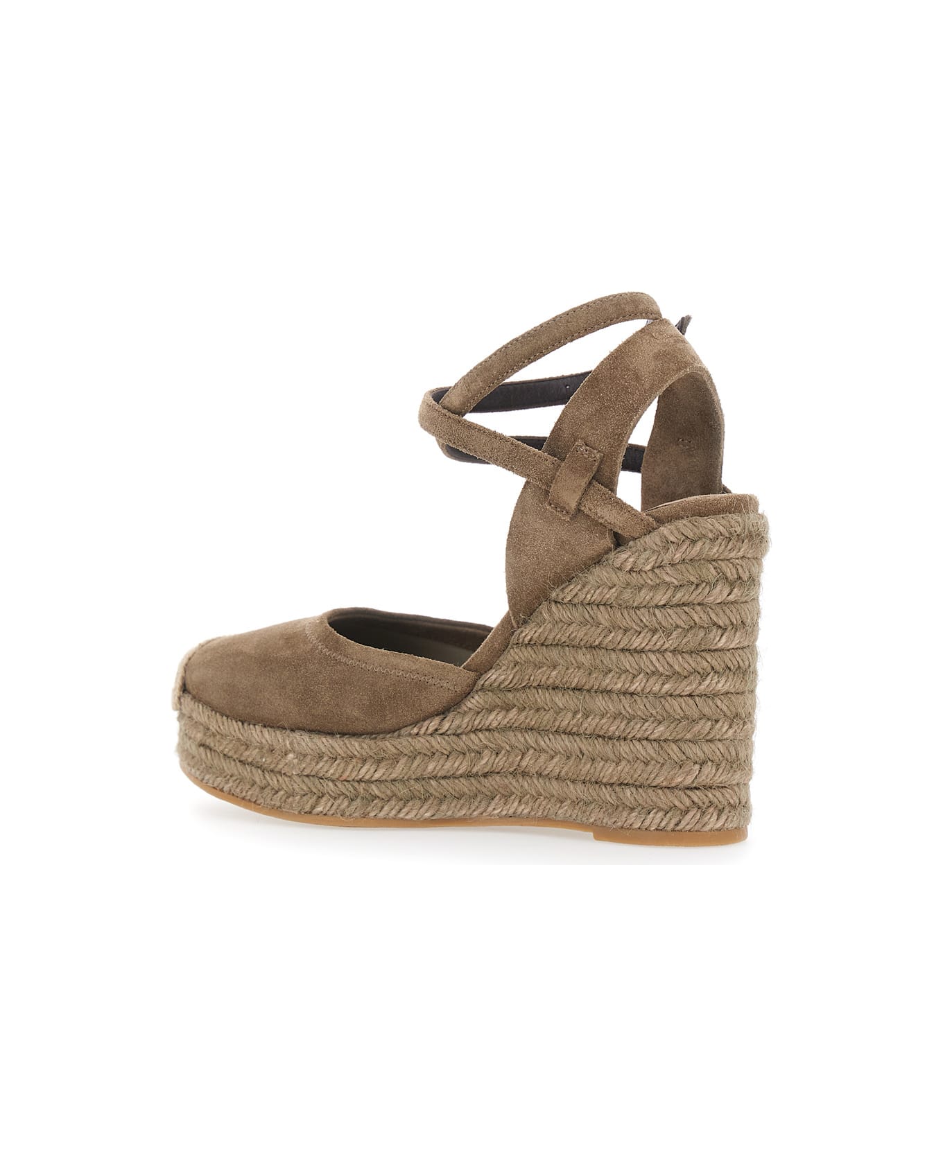 Brunello Cucinelli Brown Wedges With Ankle Strap And Round Toe In Suede Woman - Brown