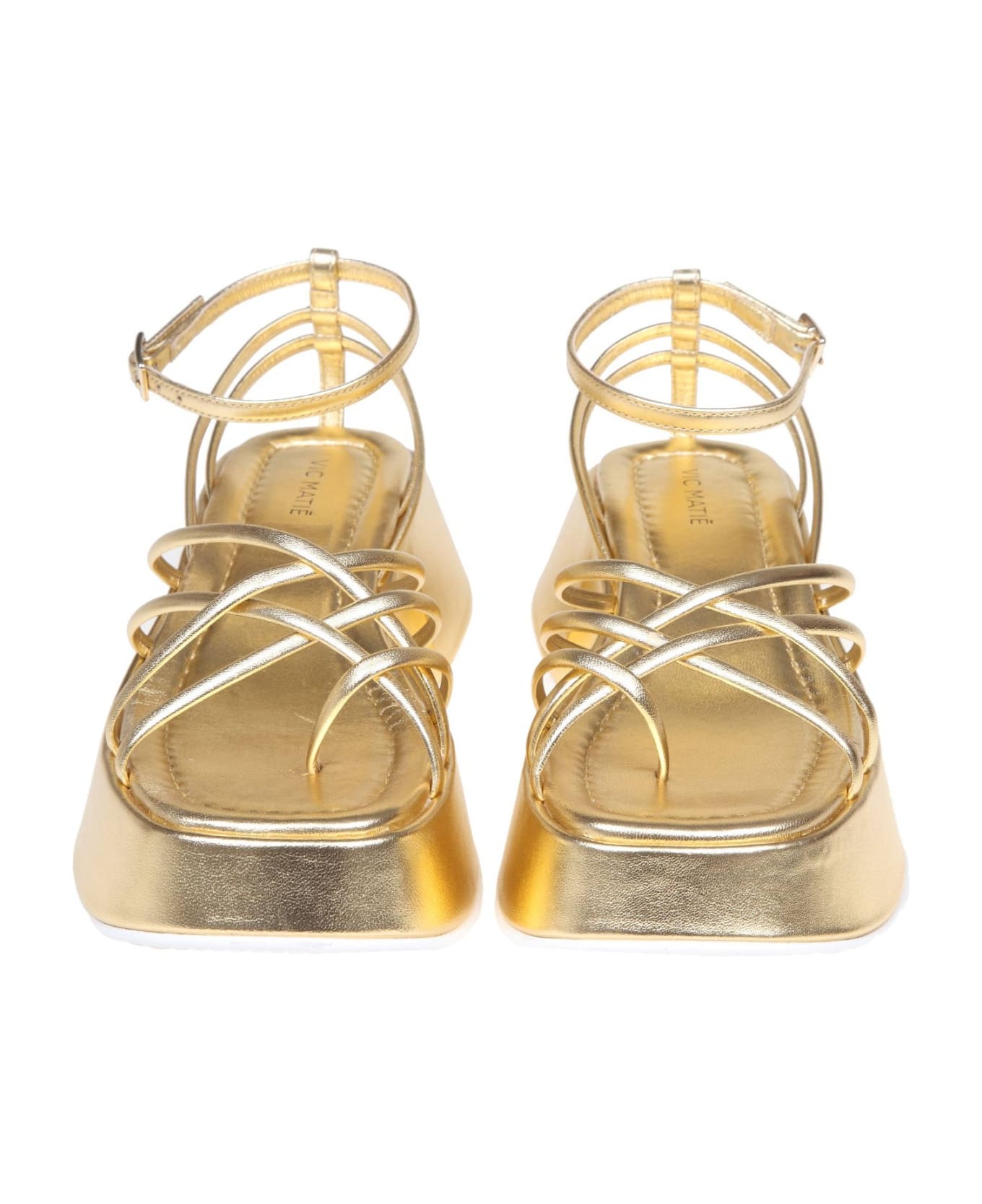 Vic Matié ' Gold Color Laminated Leather Sandal - Gold