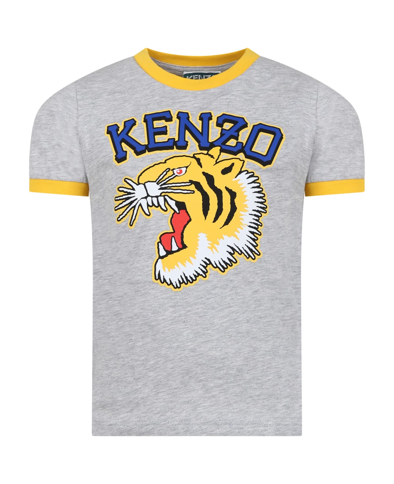 Kenzo Kids Gray T-shirt For Boy With Iconic Tiger And Logo - Grigio Antico Tシャツ＆ポロシャツ