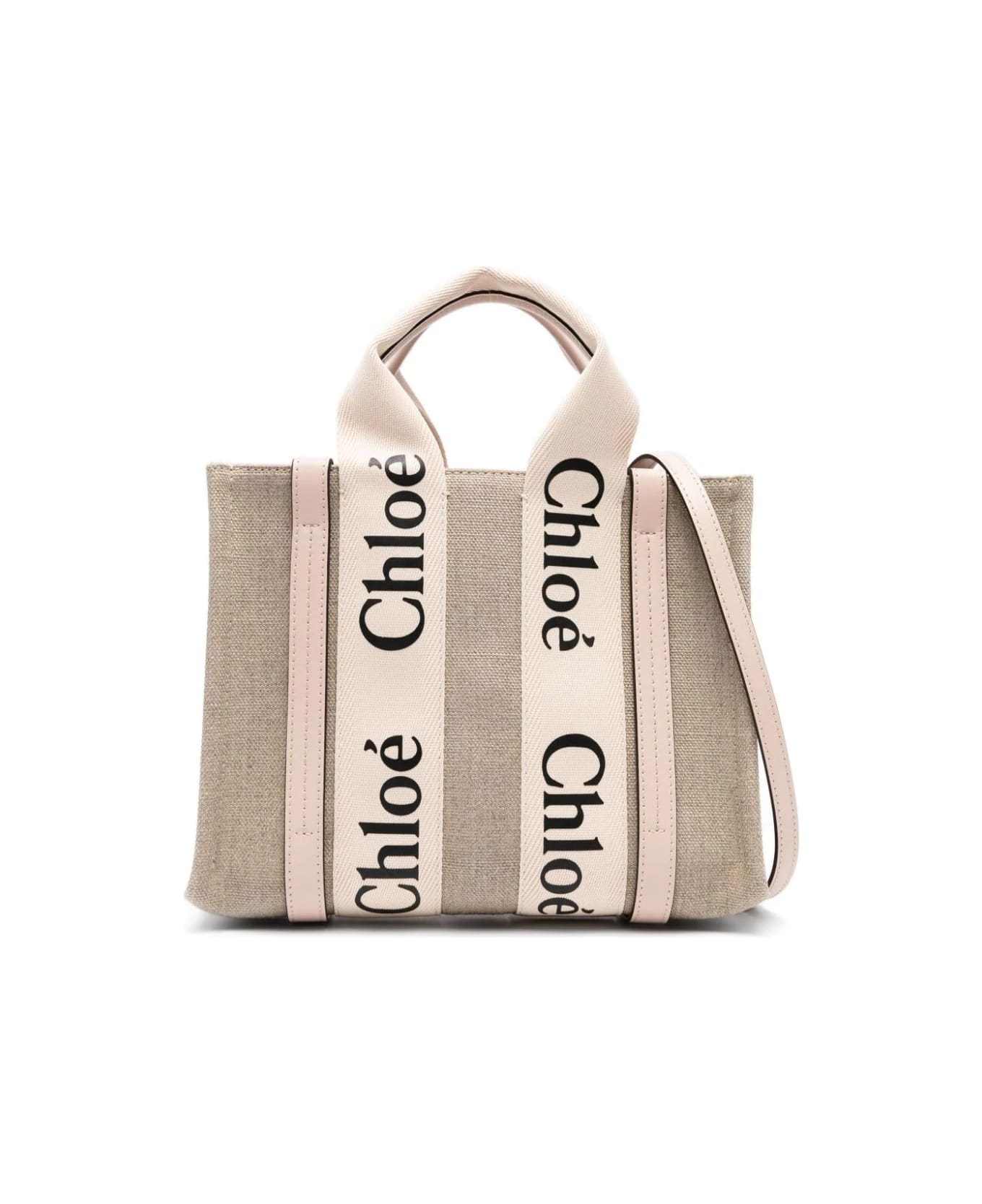 Chloé White And Pink Woody Small Tote Bag - Pink トートバッグ