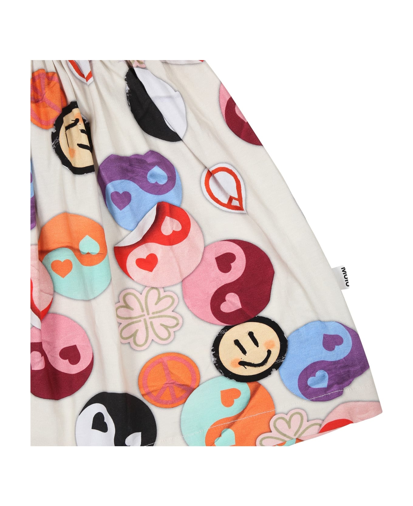 Molo Ivory Dress For Girl With Smiley And Yin And Yang Print - Multicolor