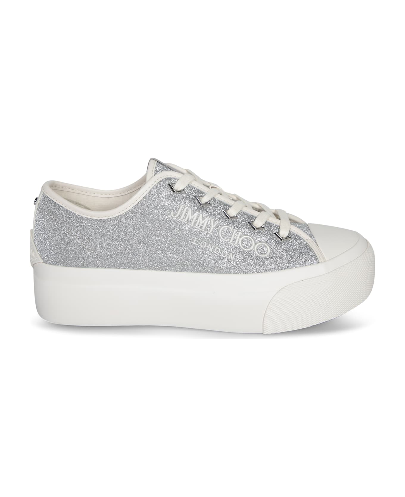 Jimmy Choo Palma Maxi Glitter Silver Sneakers - Metallic