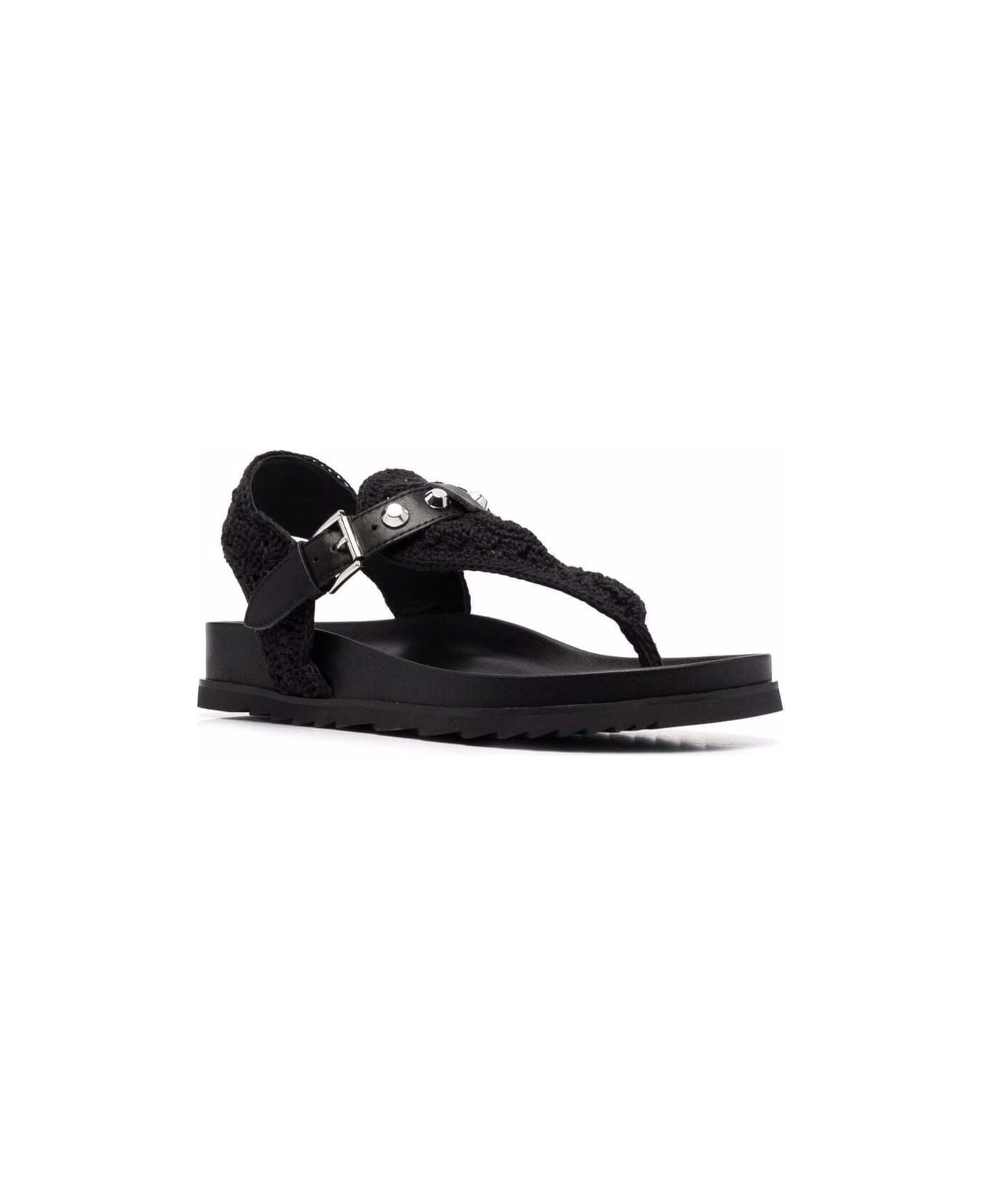 Ash Woman's Black Leather Sandals With Crochet  Insert - Black