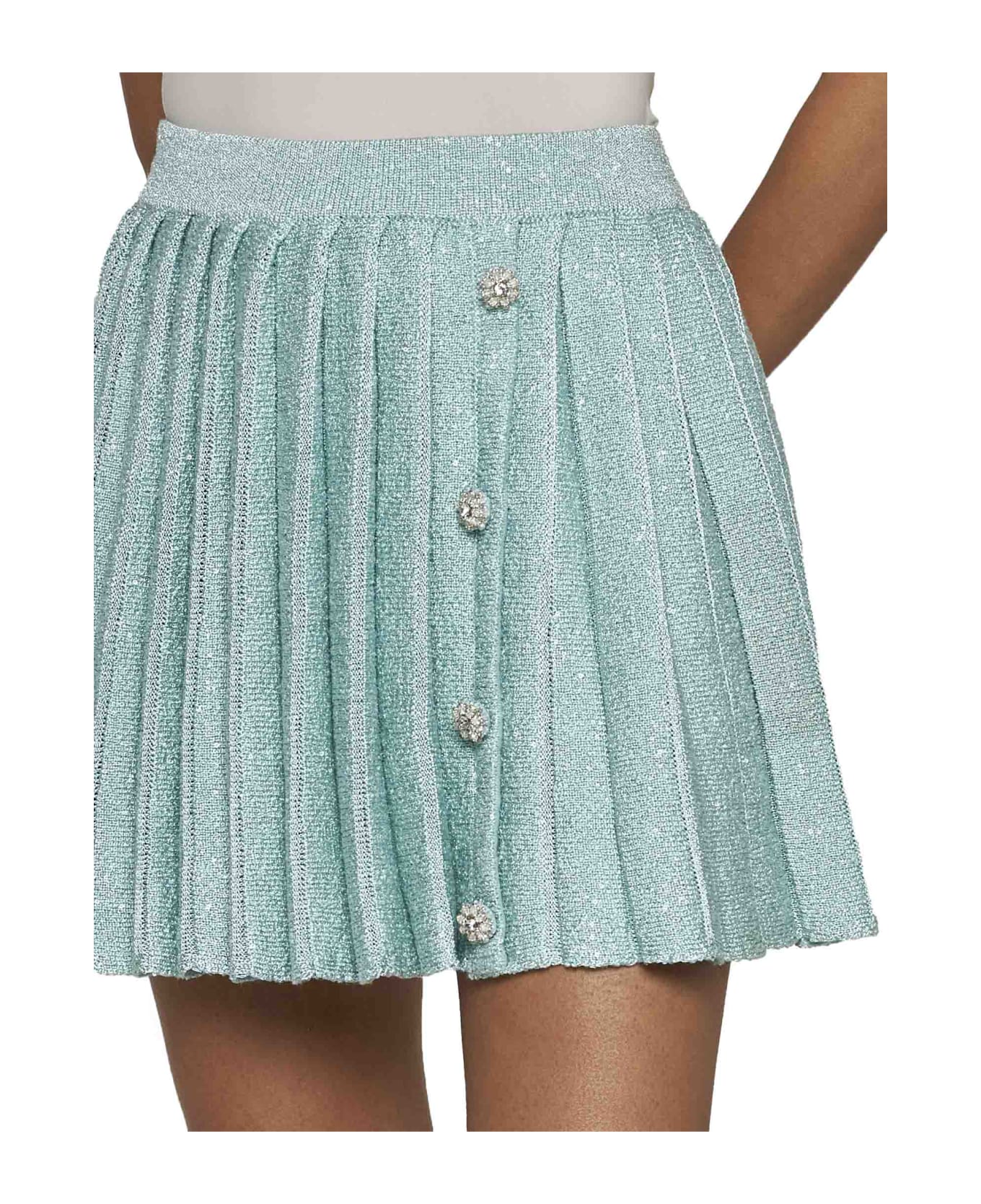 self-portrait Sequin Pleated Knit Miniskirt - Mint